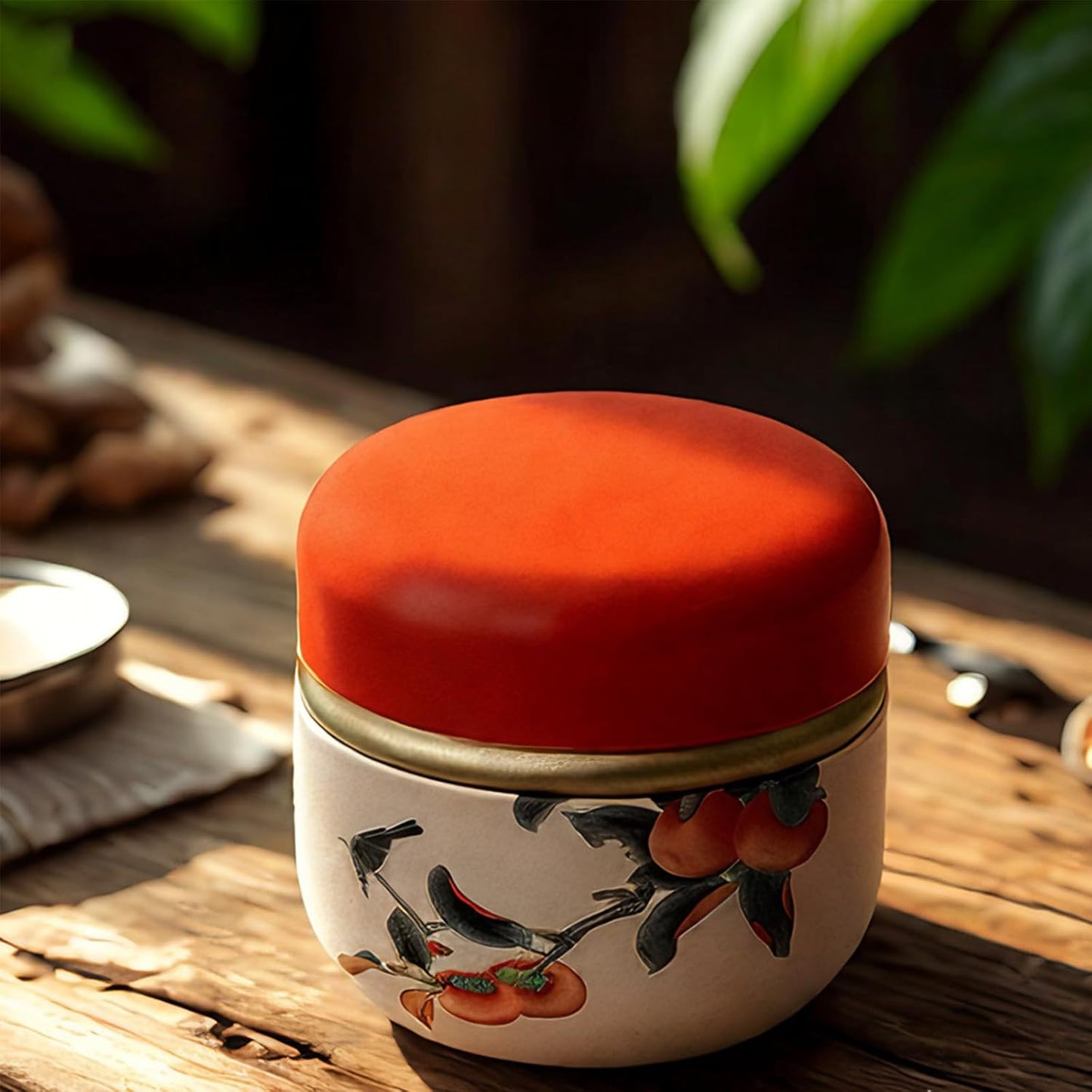 Body Powder Puff and Container for Dusting Powder, Women Powder Puff and Powder Case for Bath and Travel (Persimmon)