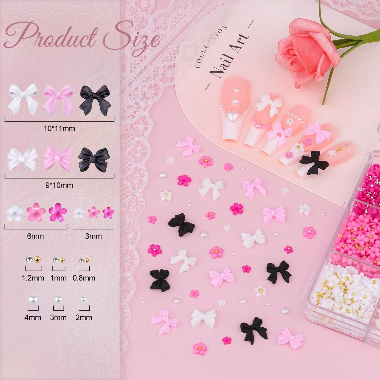 3D Nail Charms and Gems Set 10 with Rhinestone Glue, 20PCS Chunky Butterfly Charms + 60PCS Nail Bows in 2 Styles + 3D Flowers with Crystals, Pearls, Diamonds, and Picker Tools for Y2K Nail Decor