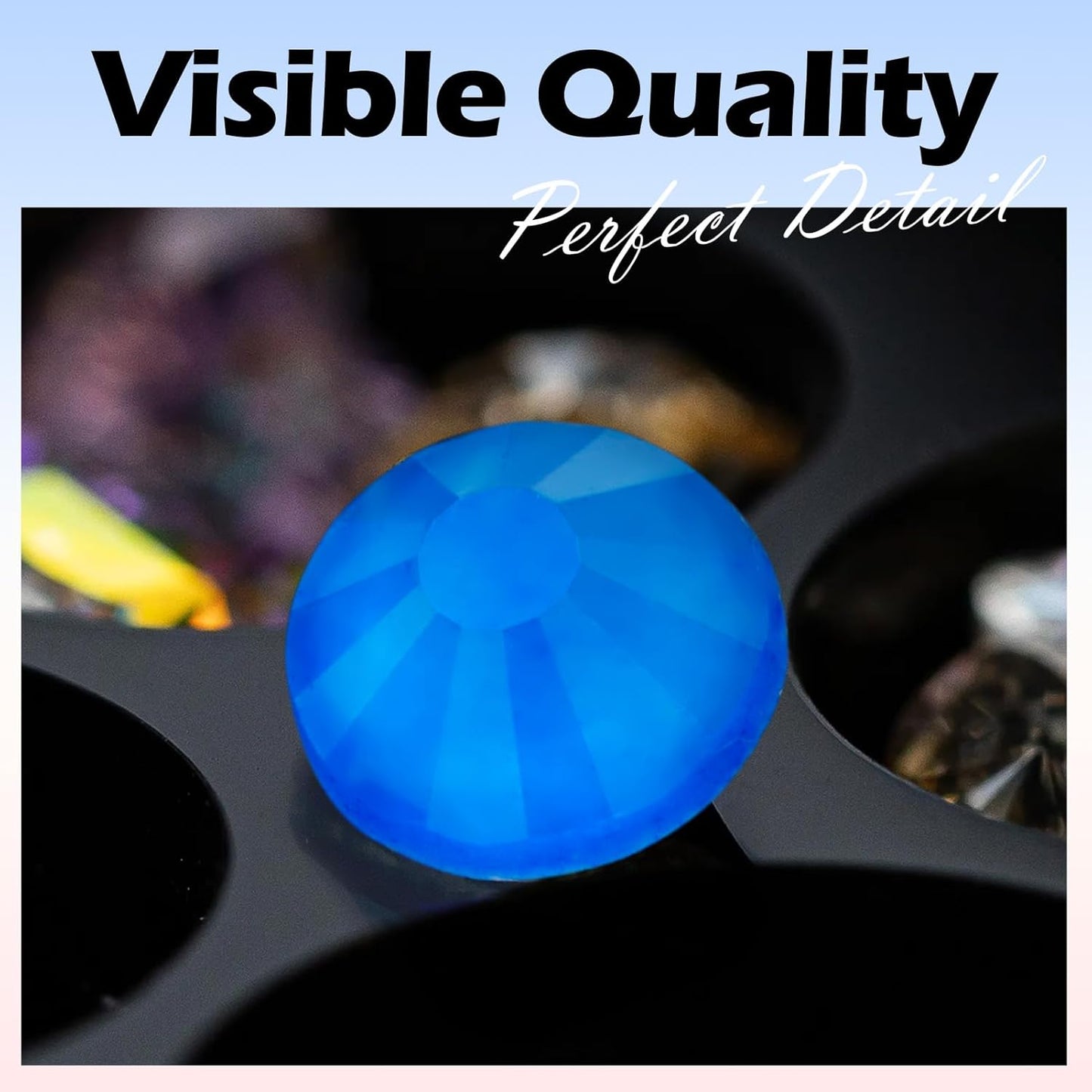 Neon Blue Flatback Rhinestones, Glass Rhinestones for Nail Art and Craft, Glue Fix, Loose Crystal Gemstones(Neon Blue, SS8, 1440pcs, 2.3-2.5mm)