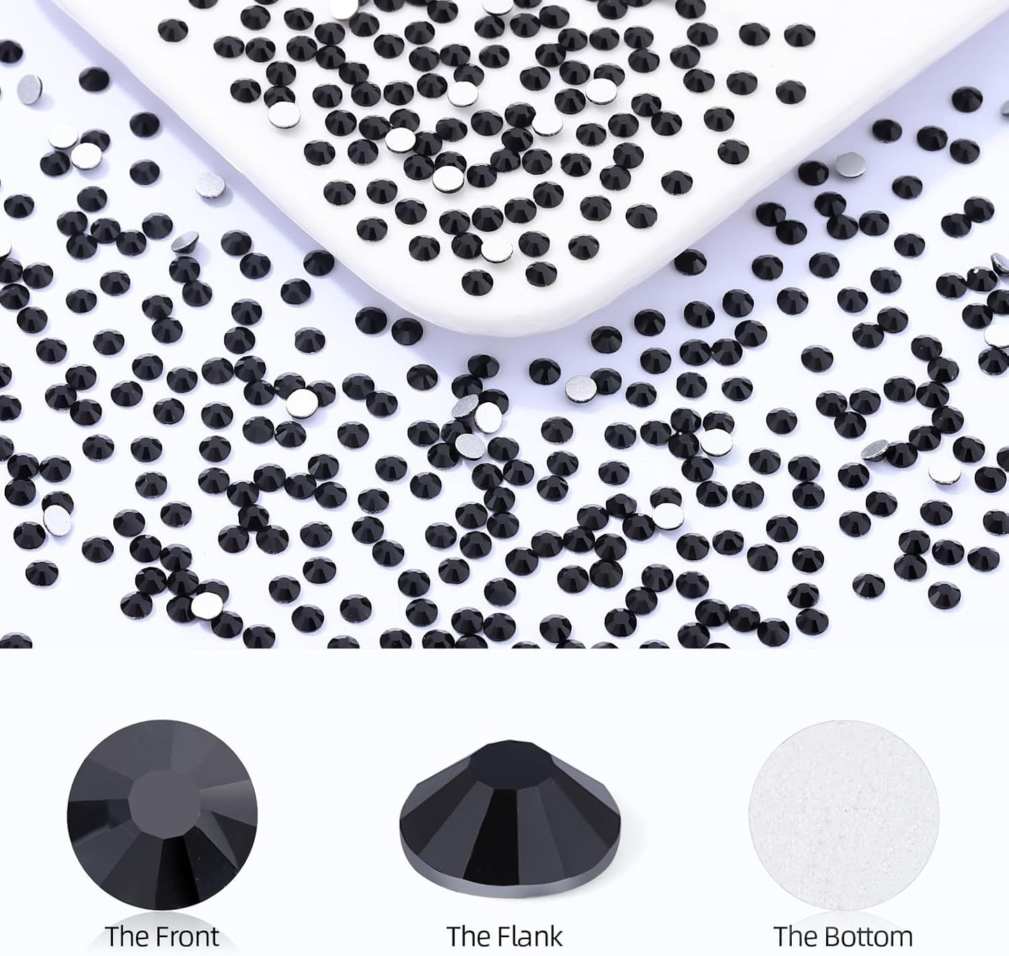 Black Flatback Rhinestones, Glass Rhinestones for Nail Art and Craft, Glue Fix, Loose Crystal Gemstones(Black, SS4, 2880pcs, 1.5-1.7mm)