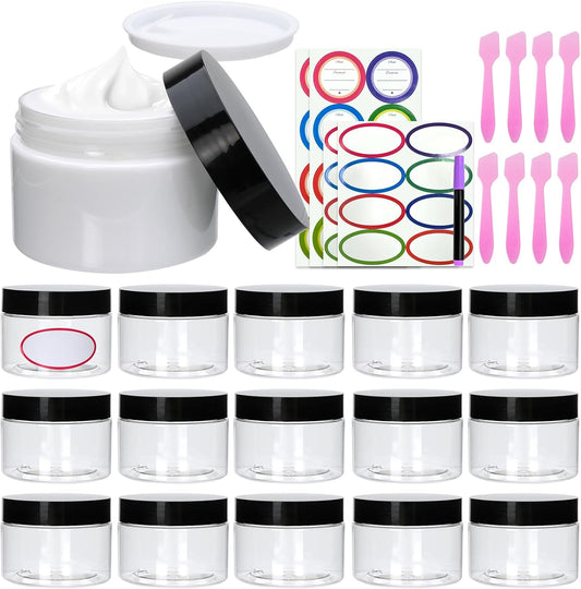 16 Pack 4oz Plastic Containers with Lids, Jars with Lids, Great for storing,lip balms, creams, ointments, cosmetics, samples