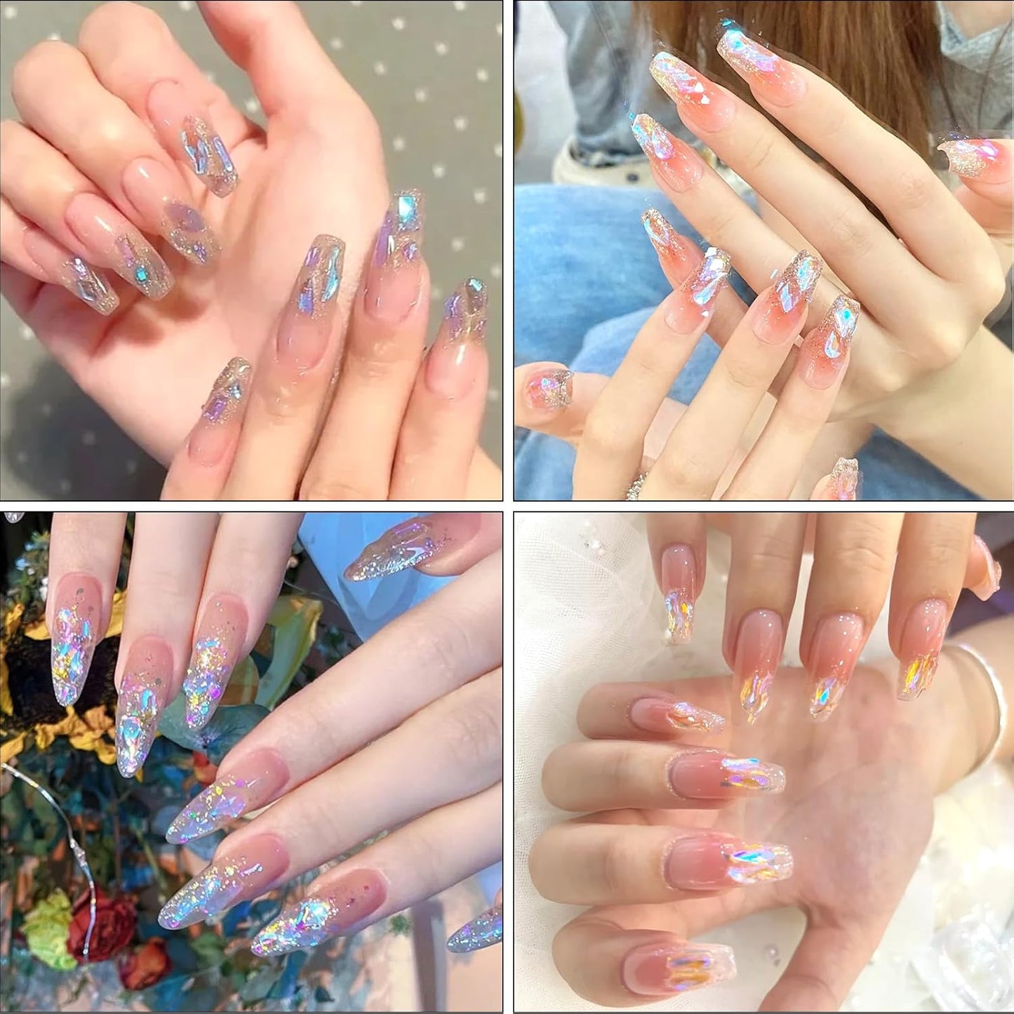 Nail Rhinestones - 3D Multi Shape Size, Flat Back, Manicure Rhinestones Charms, Crystal Aurora Gems, with Kit, for Nail Art, Bedazzling Acrylic Nails, DIY Decor