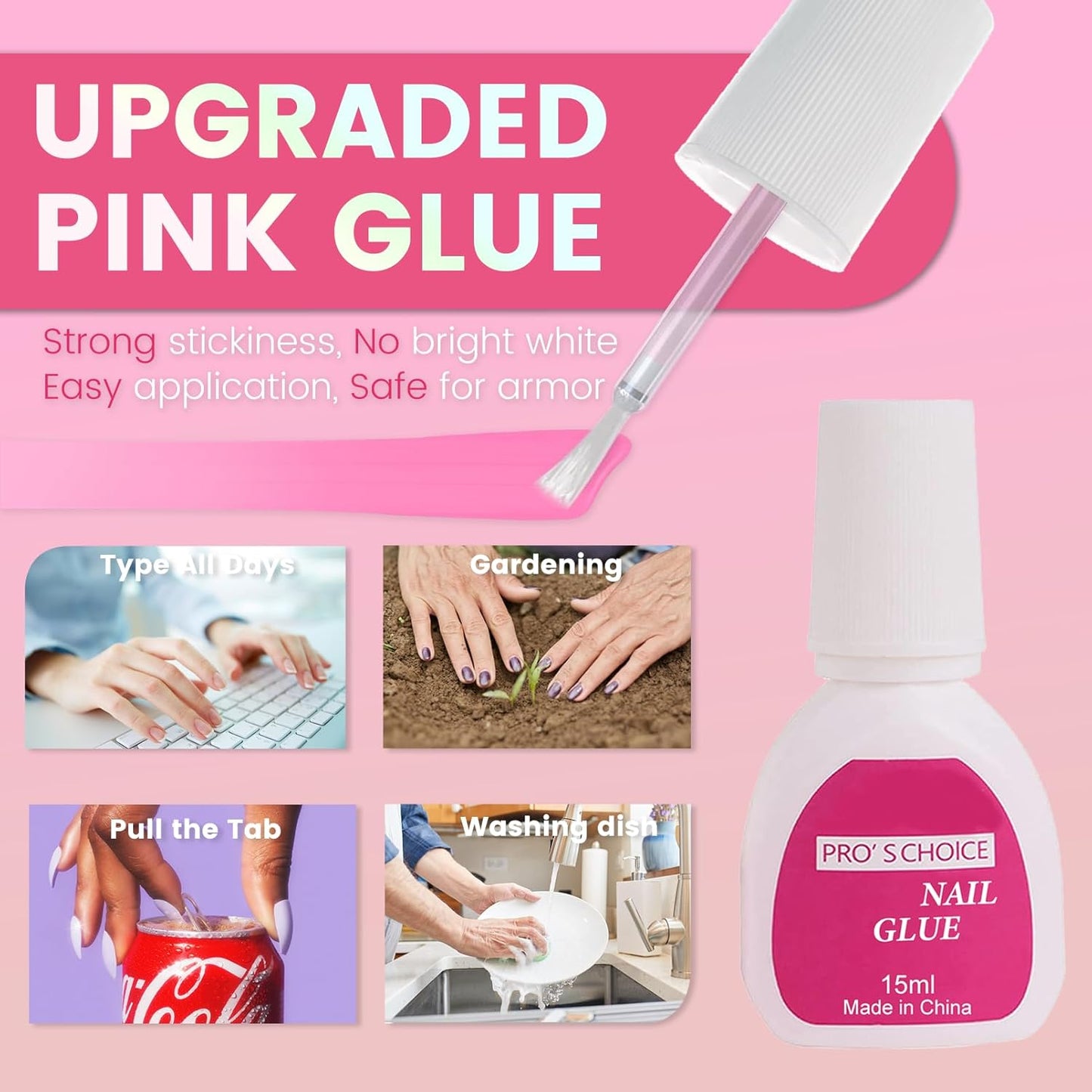 Ombre Press On Nails - 240Pcs Short Almond Press on Nails, White Nail Tips Pink White Gradient Soft Gel False Nail Tips Salon Perfect Fake Nails Kit Extensions DIY (Short Almond)