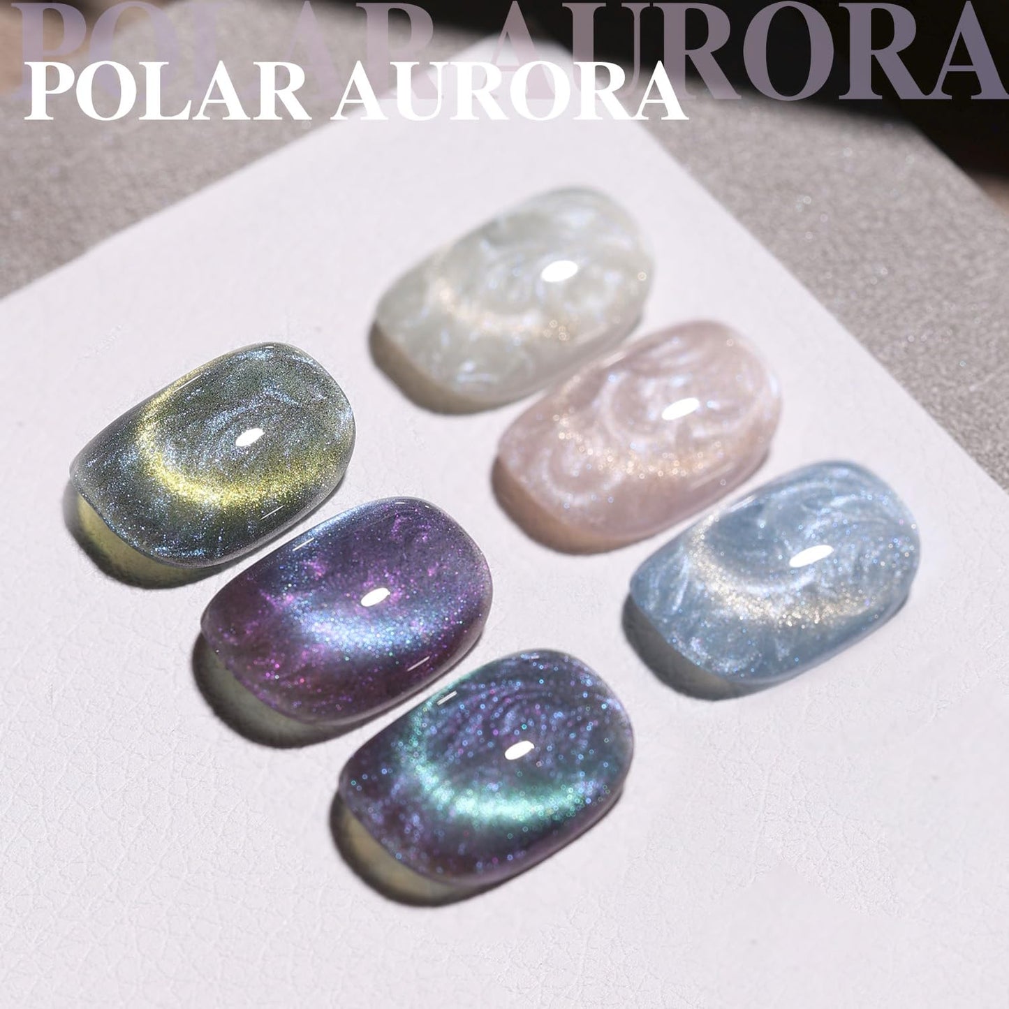 GAOY Pearl Glitter Cat Eye Gel Nail Polish Set, 6 Colors Shimmer Mermaid White Blue Iridescent Soak Off UV Light Cure Gel Polish Kit for Salon and Nail Art DIY at Home