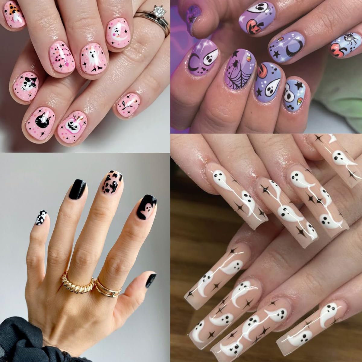 8 Sheets Halloween Nail Art Stickers Cute Ghost Nail Decals 3D Self-Adhesive Goth Skull Pumpkin Nail Stickers Halloween Acrylic Nail Art Decoration for Women Holiday French Nail Art Supplies