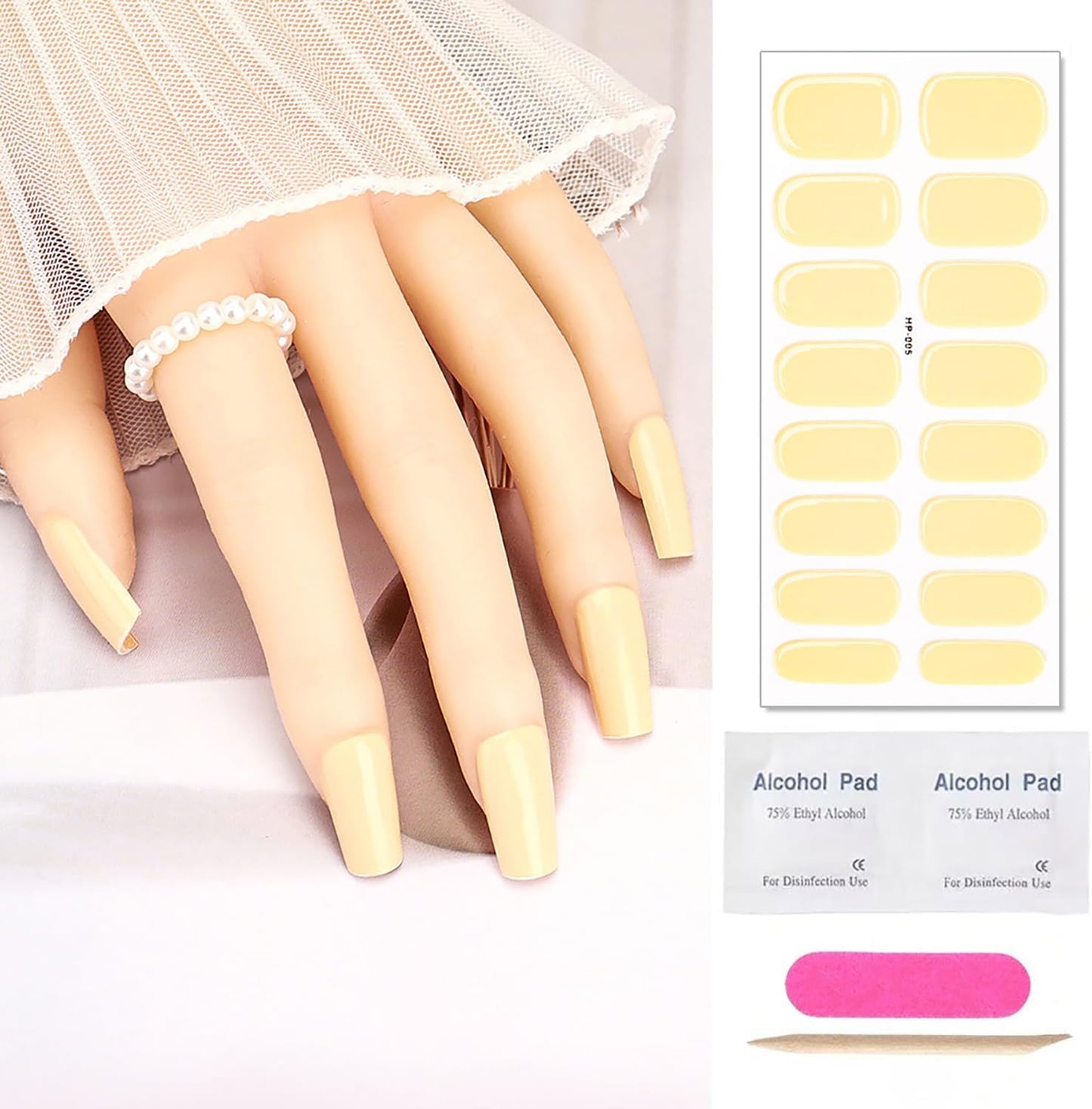 Yellow Semi Cured Gel Nail Strips Stickers Self Adhesive Waterproof Design Gel Nail Stickers Solid Color Nail Polish Strips for Women DIY Manicure Kit Party Nails Decoration 1 Sheets