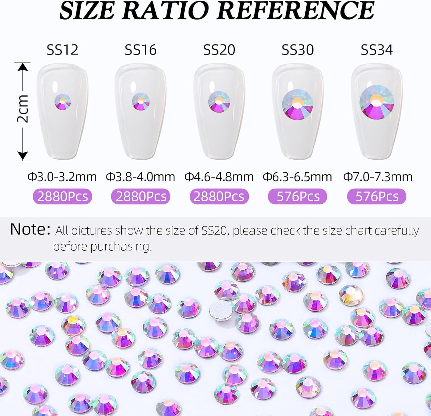 Crystal AB Flatback Rhinestones, Glass Rhinestones for Nail Art and Craft, Glue Fix, Loose Crystal Gemstones(Crystal AB, SS20, 2880pcs, 4.6-4.8mm)