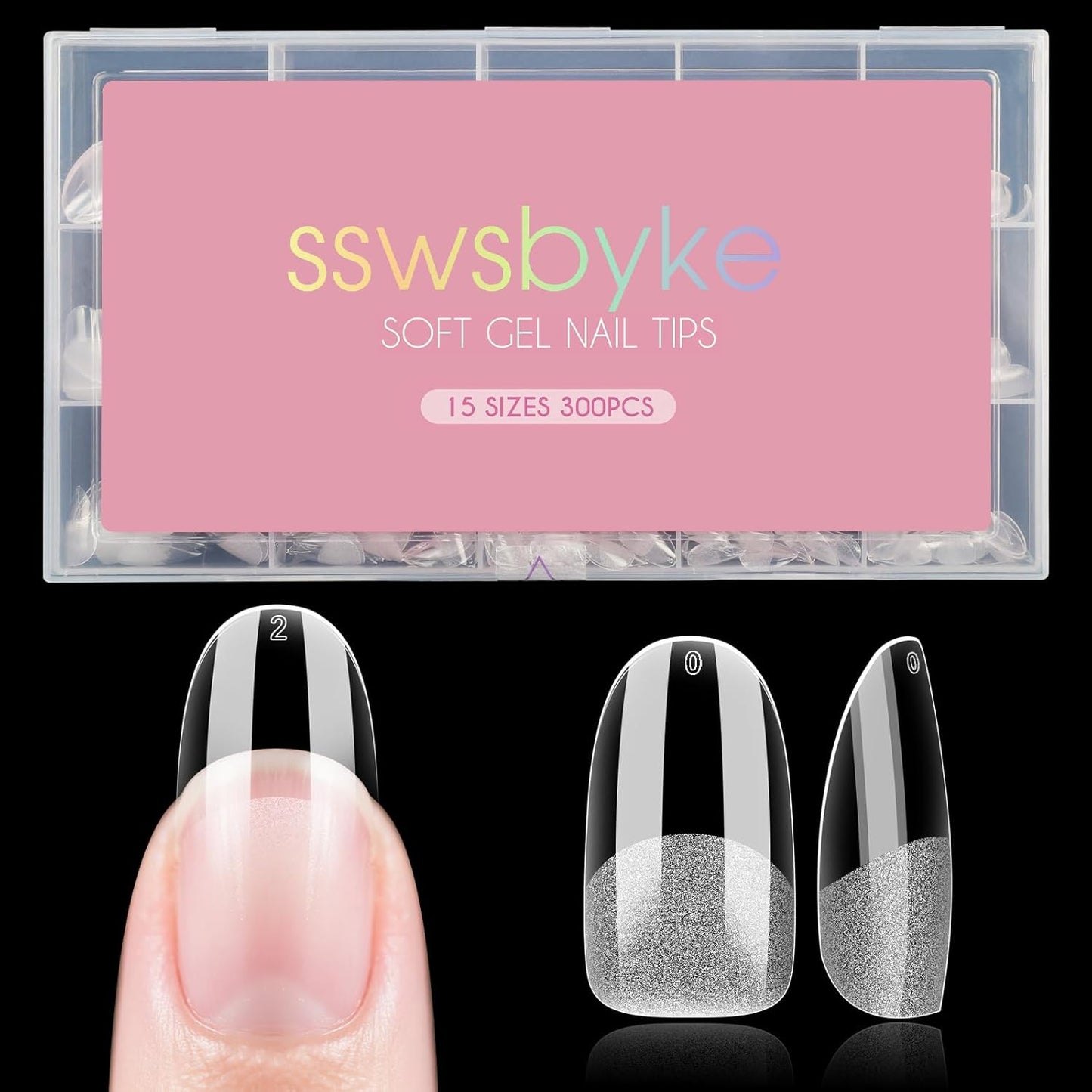Medium Oval Nail Tips, SSWSBYKE 300pcs Soft Gel Nail Tips for Full Cover Pre-Shaped Acrylic Fake Nails Tips 15 Sizes Half Matte Press On Nails for Extension Home DIY Salon