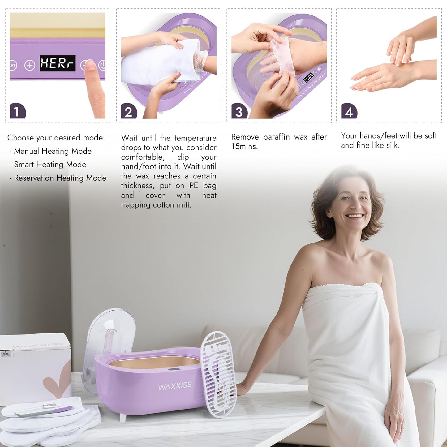 Waxkiss Intelligent Paraffin Wax Machine for Hands & Feet,Paraffin Wax Warmer for Professional Spa (B)