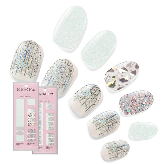 Dashing Diva Gloss Nail Strips Bundle - The Glam Collection - Meteor Shower & Going Platinum - UV Free, Chip Resistant, Long Lasting Gel Stickers - Contains 2 Sets