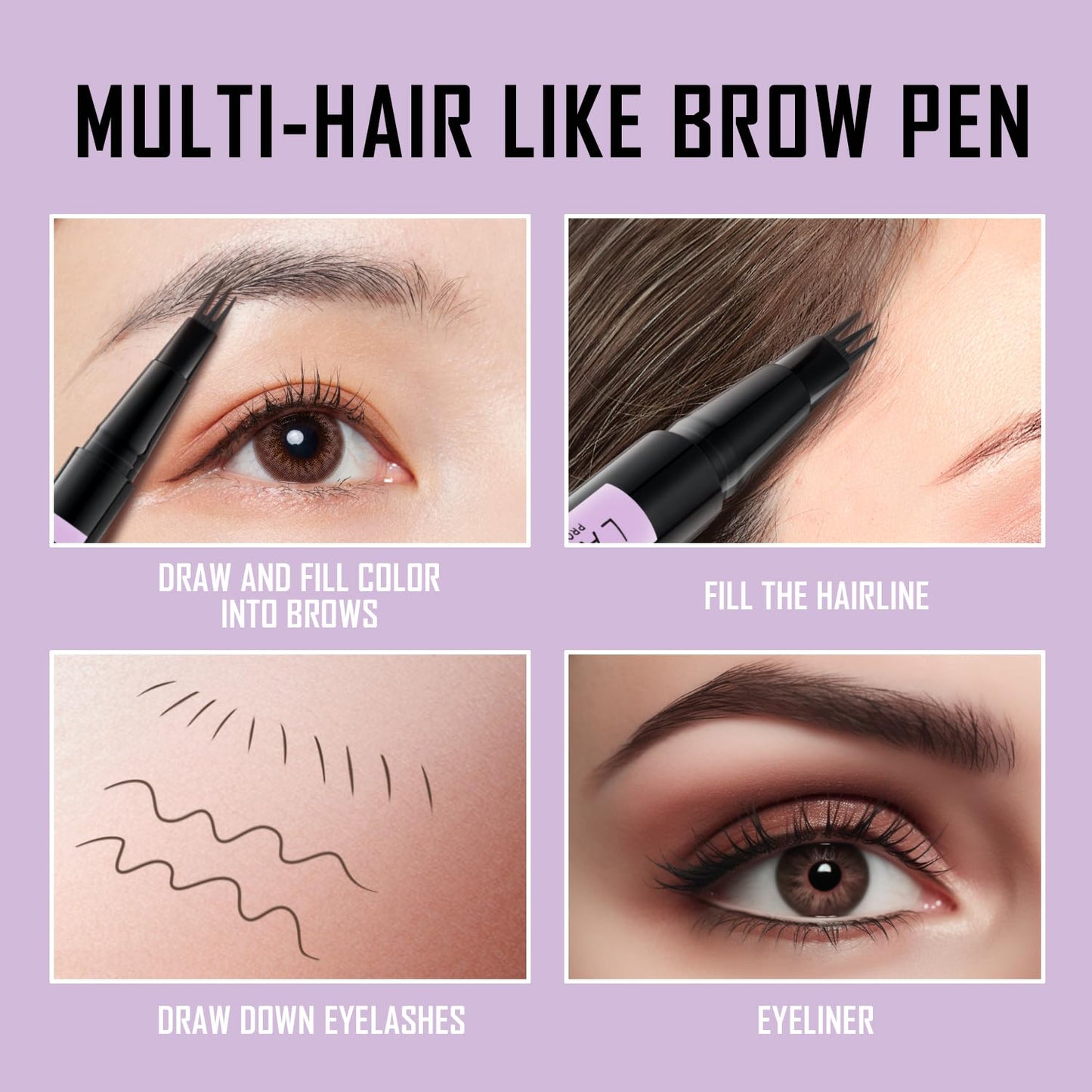 LAVONE Eyebrow Pencil, 2-In-1 Waterproof Eyebrow Pen, with 3 Tip Microblading Eyebrow Pen and Ultra-Precise Brow Pencil, Dual-ended Eyebrow Brush, for Eyebrow Makeup - Dark Brown
