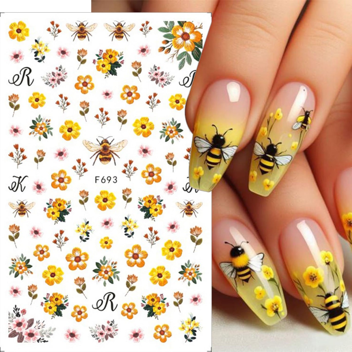 Stickers para Uñas Nail Stickers Self-Adhesive Sticker Butterfly Flower Calcomanías para Uñas Bee Colorful Floral Art Design Accessories Hight Quality 8 Sheets