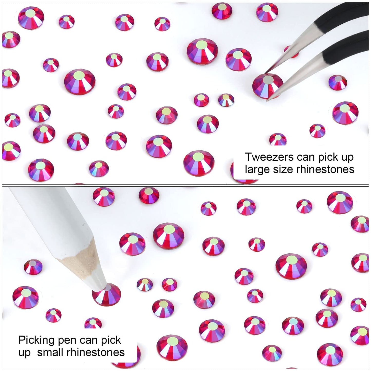 4240Pcs lt.siam AB Flatback Rhinestones 6 Sizes Crystal Diamonds for Nail Art Crafts Clothes Shoes with Tweezers and Picking Pen