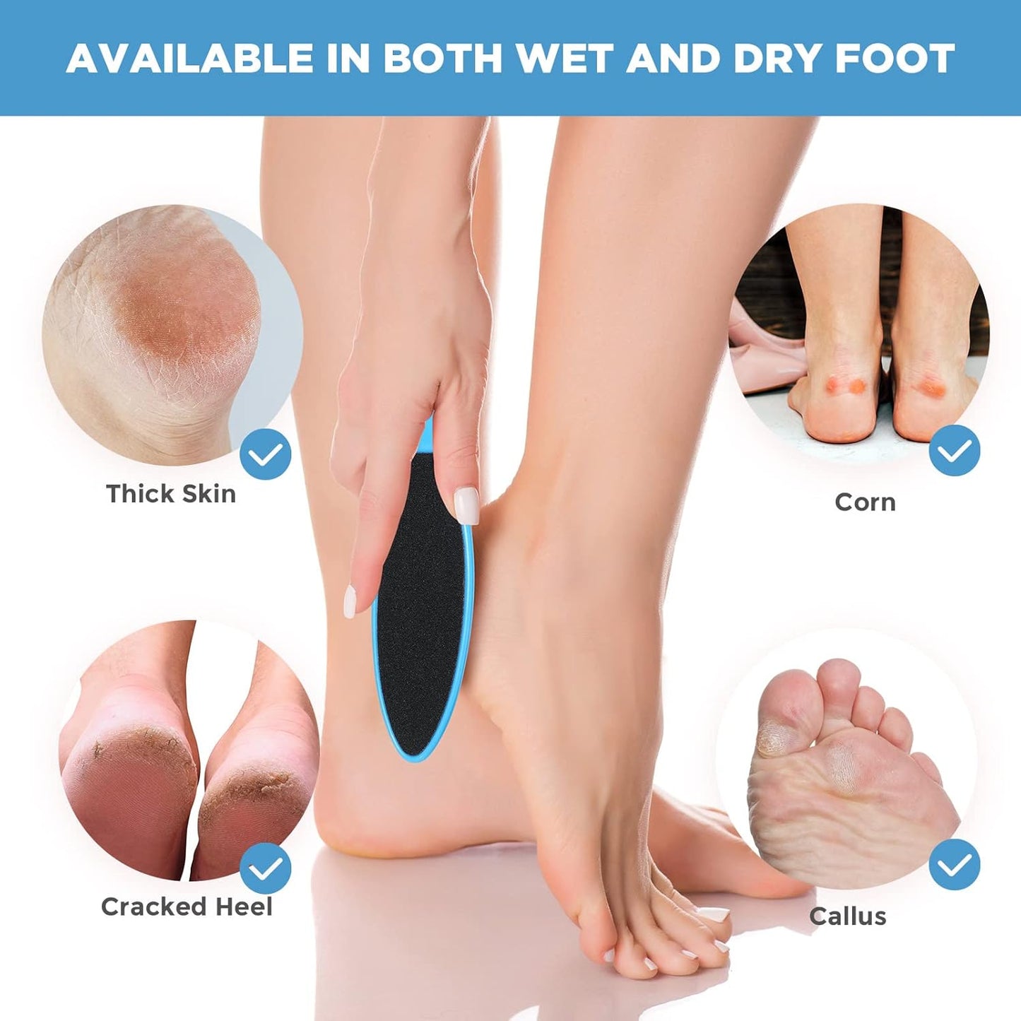 100 Pcs Pedicure Foot File Double Sided Callus Remover Sandpaper Foot Sander Scraper Scrubber with Plastic Handle Heel Rasp Tool for Feet Spa(Blue)