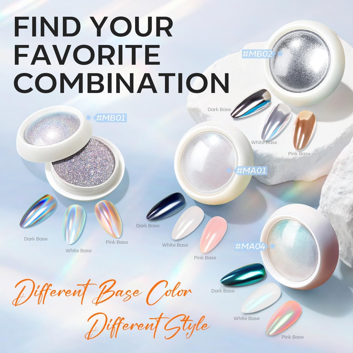 modelones Chrome Nail Powder 4 pcs, White Pearl Nail Chrome Powder, Iridescent Aurora Glitter Mermaid Silver Metallic Mirror Holographic Effect Pearlescent Pigment Dust Kit Resin Craft