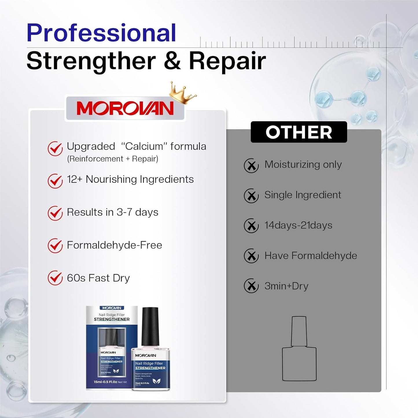 Morovan Nail Strengthener and Growth: Sparkle Pink Nail Polish Hardener for Damaged Nails Natural Concealer Foundation Air Dry Prevents Discoloration Essential Manicure Care Gift Women