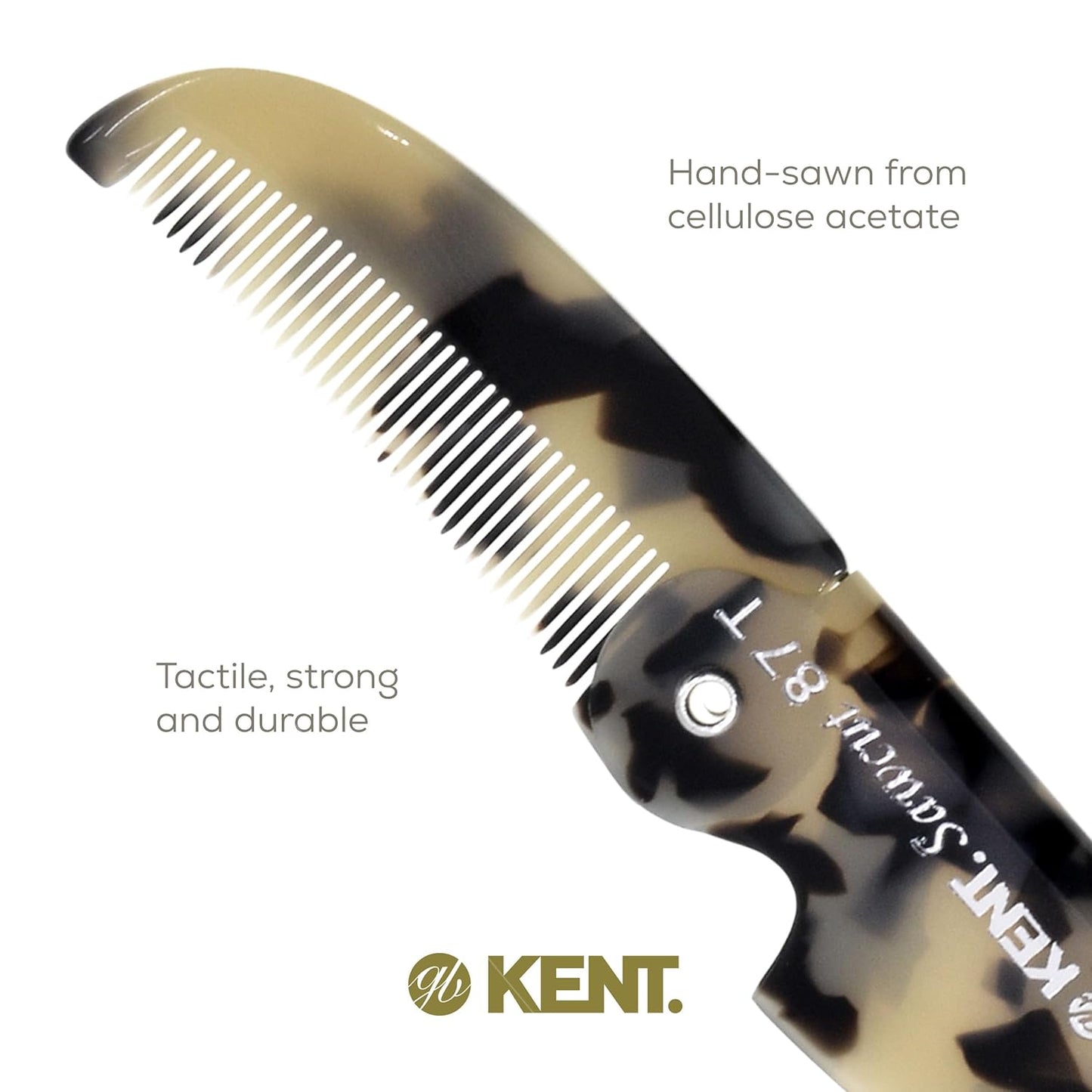 Kent 87T TW Handmade Folding Pocket Comb for Men, Fine Tooth Hair Comb Straightener for Everyday Grooming Styling Hair, Beard or Mustache, Use Dry or with Balms, Saw Cut Hand Polished, Made in England