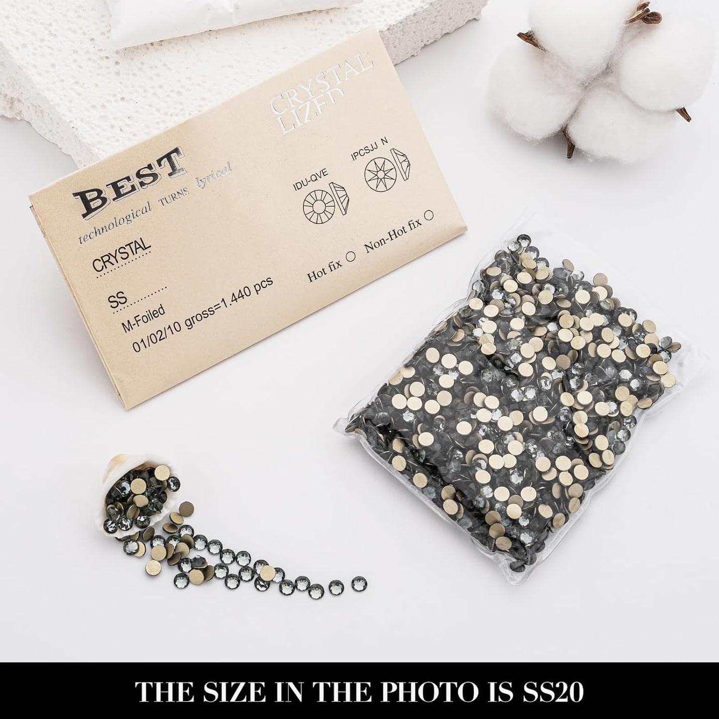 Novani Gray Rhinestones 1440pcs Flat Back Round Rhinestone Style 2088 Sparkly Crystal Gemstones for Nail Art and Crafting SS20,4.6-4.8mm