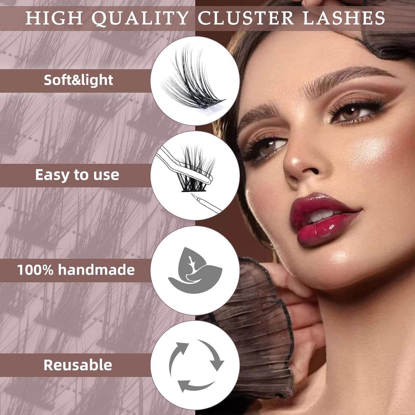 QUEWEL Cluster Lashes 72 Pcs Wide Stem Individual Lashes C/D Curl 8-16mm Length DIY Eyelash Extension False Eyelashes Fluffy02 Styles Soft for Personal Makeup Use at Home (Fluffy02-D-MIX8-16)
