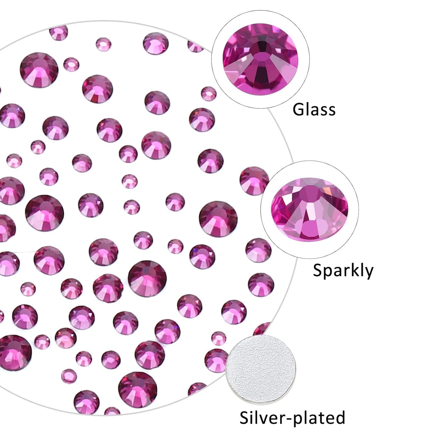 4240Pcs Fuchsia Flatback Rhinestones 6 Sizes Crystal Diamonds for Nail Art Crafts Clothes Shoes with Tweezers and Picking Pen