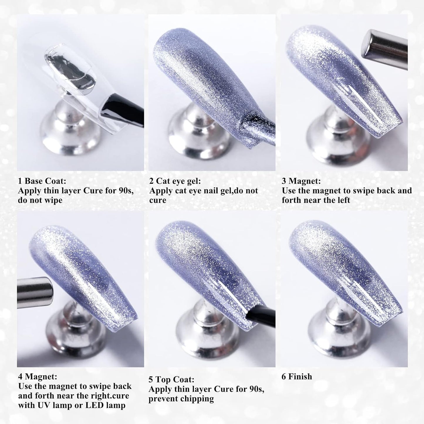 Imtiti Brown Cat Eye Gel Nail Polish, 0.5fl oz Holographic 9D Cat Eyes Glitter Magnetic Gel Polish UV Gel Nail Polish with Magnetic Stick for Nail Salon