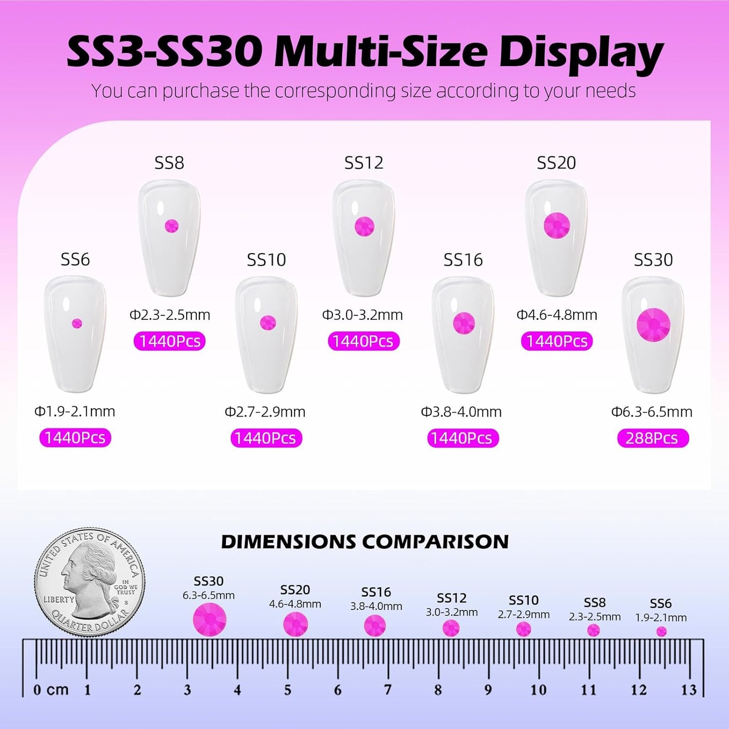 Neon Purple Flatback Rhinestones, Glass Rhinestones for Nail Art and Craft, Glue Fix, Loose Crystal Gemstones(Neon Purple, SS16, 1440pcs, 3.8-4.0mm)