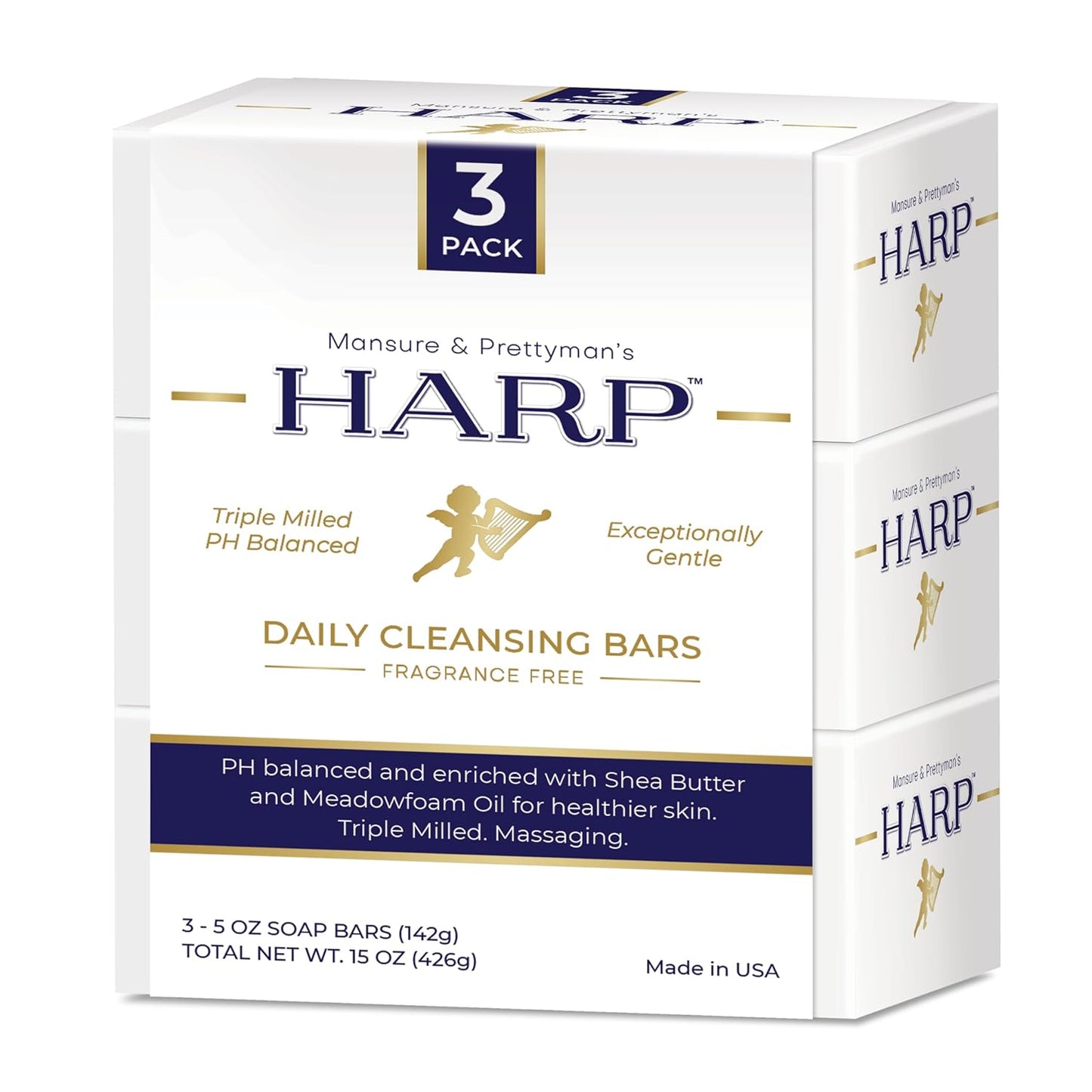 HARP pH-Balanced (5.0-6.0) Body Wash Bar. ZERO Saponified Oils. Protects Moisture Barrier. Gentle for Sensitive/Dry skin. + Shea Butter/Borage Oil. Non-Comedogenic. FRAGRANCE/masking agent FREE