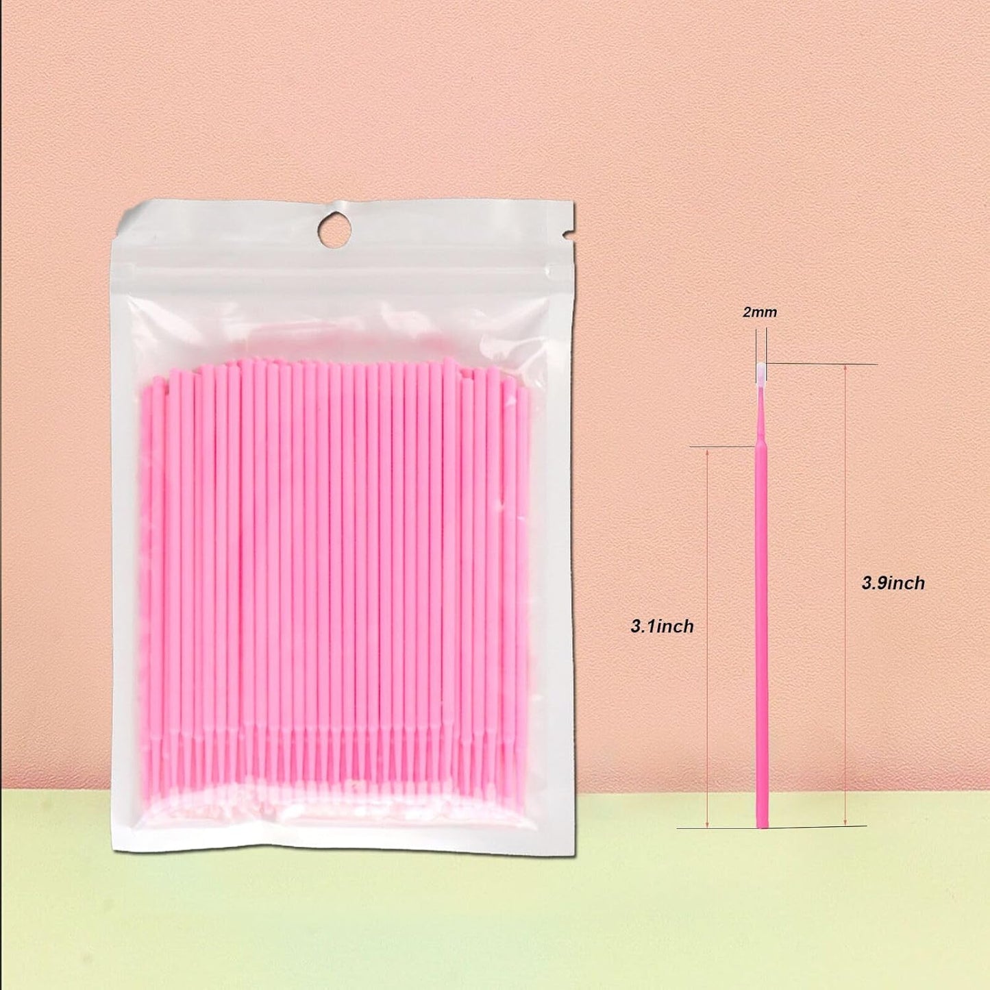 1200PCS Microswabs for Eyelash Extensions，Micro Applicators Brush for Cleaning and Applying Make-up Pink (Head Diameter: 2.0mm)