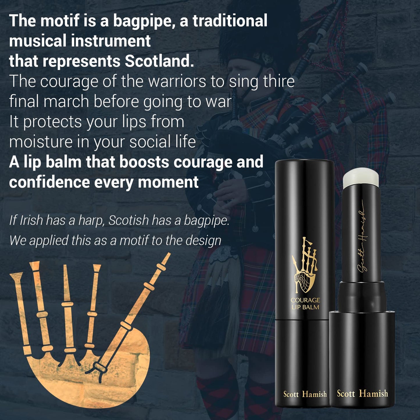 Scott Hamish Courage Lip Balm – Hydrating Lip Balm for Men - Shea Butter & Cica to Moisturize & Soothe Dry, Chapped Lips – Anti Aging Lip Moisturizer and Improve Softness of Lips, 0.12oz.