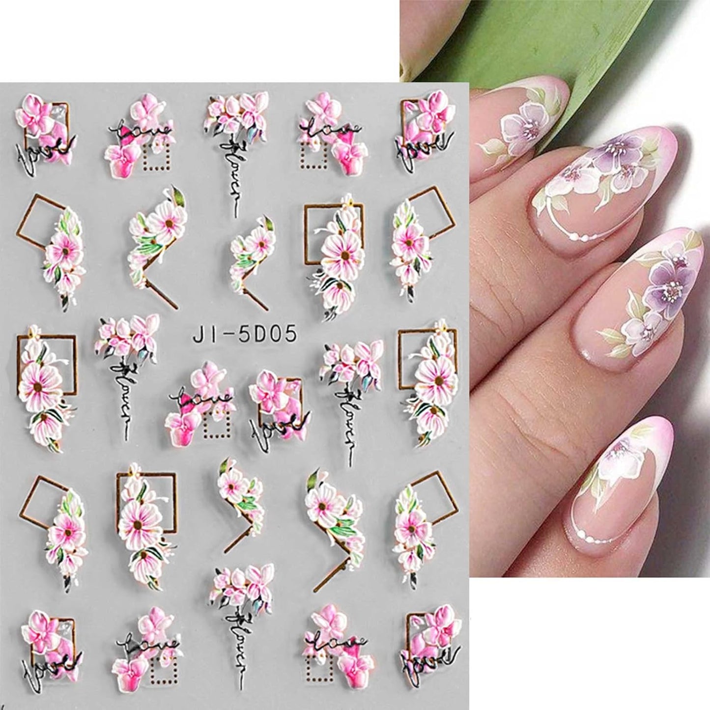 3D Embossed Flower Nail Art Stickers Decals Self-Adhesive Pegatinas Uñas 5D Floral Nail Supplies Nail Art Design Decoration Accessories 4 Sheets