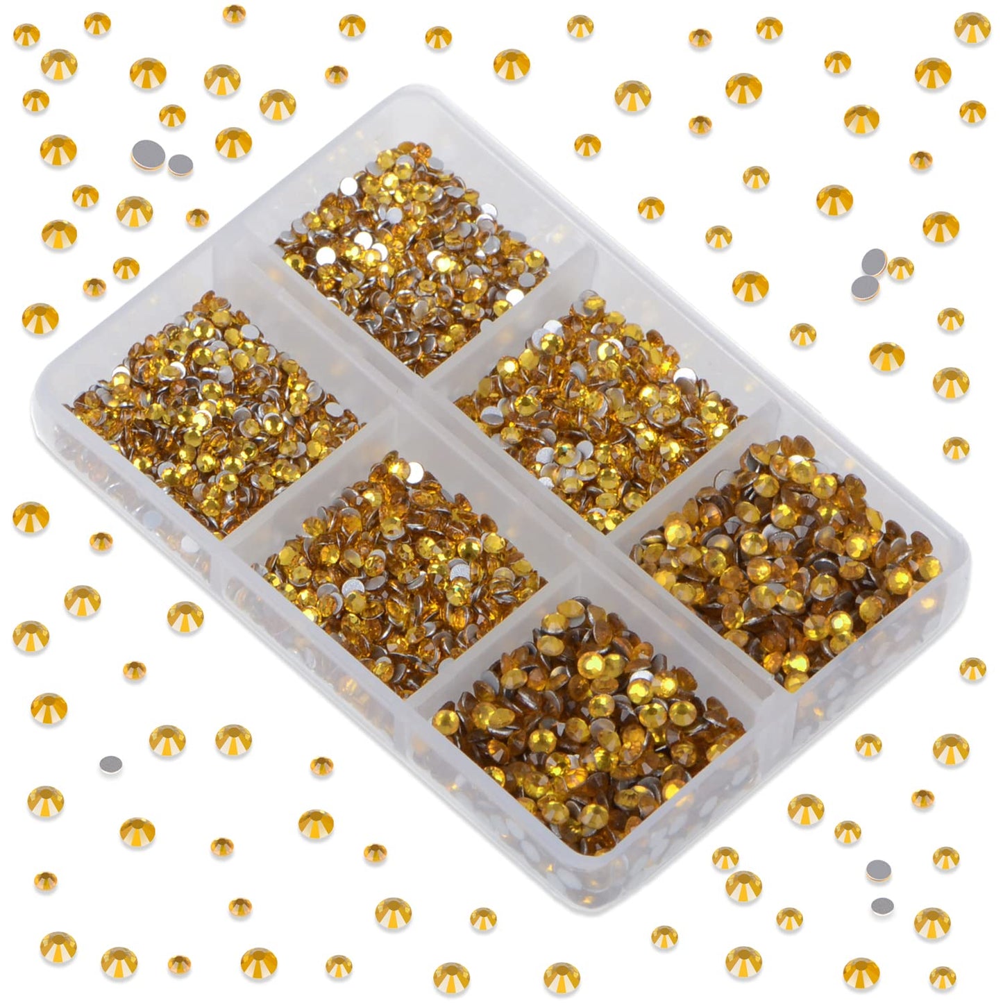 LPBeads 6000 Pieces Topaz Non Hotfix Rhinestones 6 Sizes Round Crystal Glass Flat Back Rhinestones with Tweezers and Picking Pen for Nail Art Crafts Clothes Bags DIY