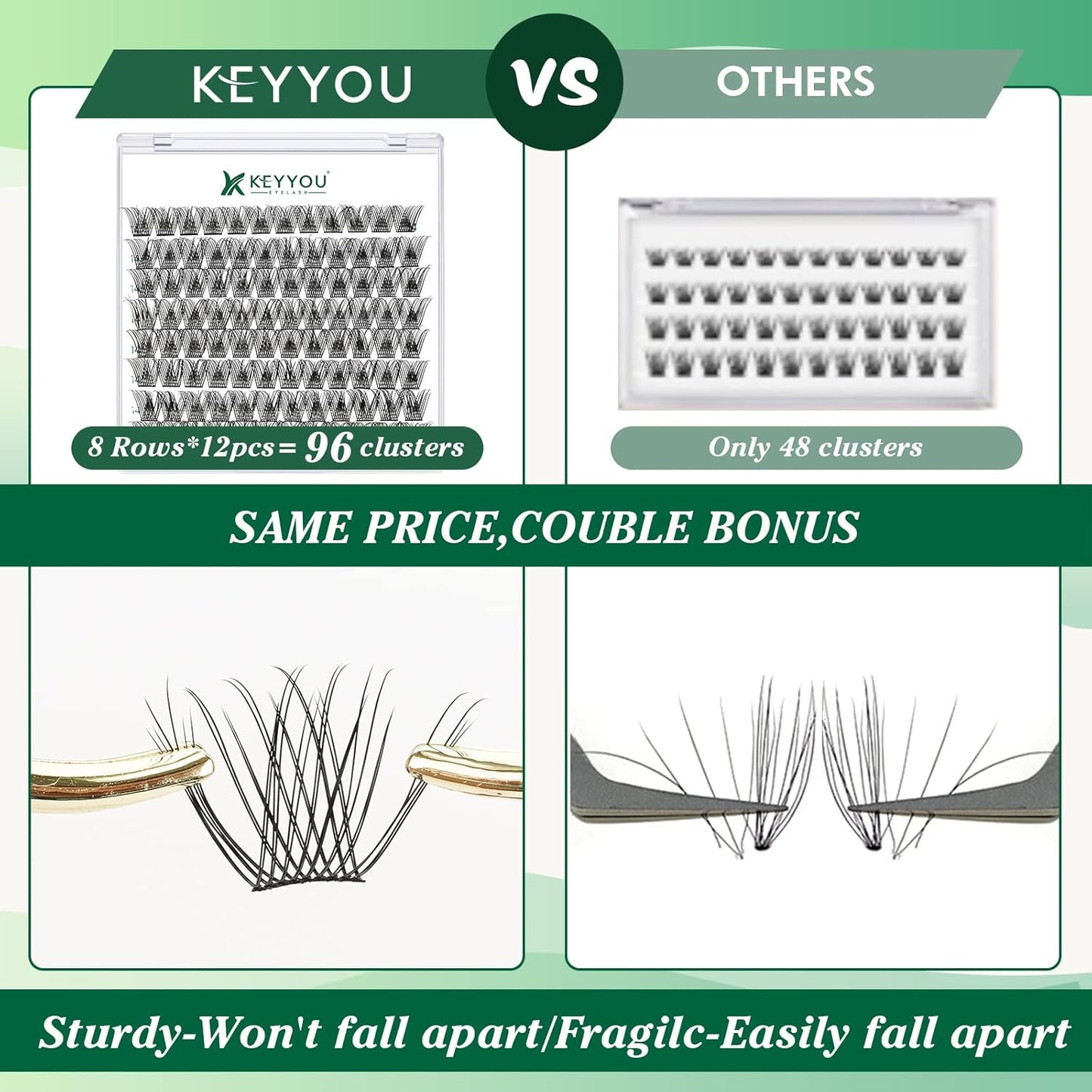 Lash Clusters,96 Pcs Cluster Lashes D Curl 16mm DIY Lash Extensions Eyelash Clusters,KEYYOU Volume Wispy Individual Lashes Soft&Comfortable Easy DIY at Home(Y13,D-16mm)