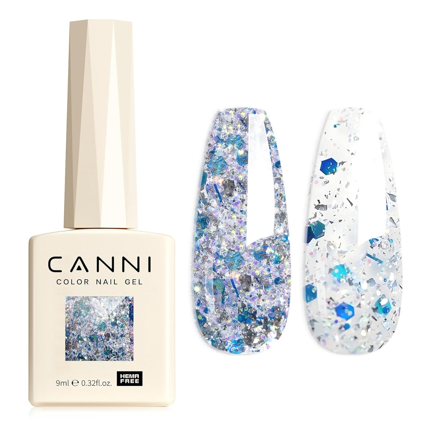 CANNI 1 Pcs Glitter Blue Gel Nail Polish, Shimmer Sparkly Blue Colors Gel Polish Soak Off Led Nail Art Gel Manicure Salon DIY