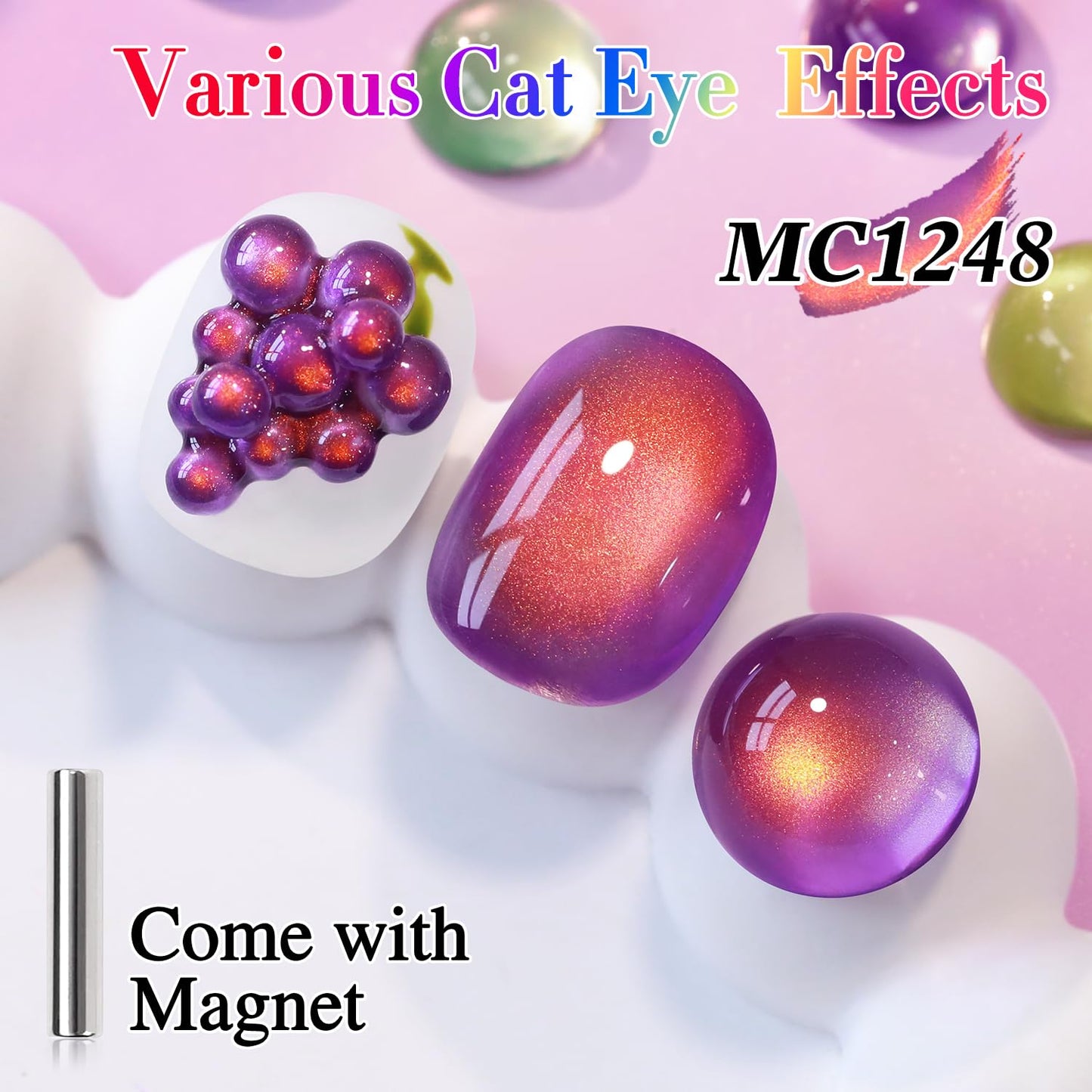 Double Rhythm 0.5 OZ Cat Eye Gel Polish with Magnet 15ML Holographic Glitter Shimmer Translucent Jelly Color Magnetic Nail Polish Salon DIY at Home (Drak Purple-MC1248)