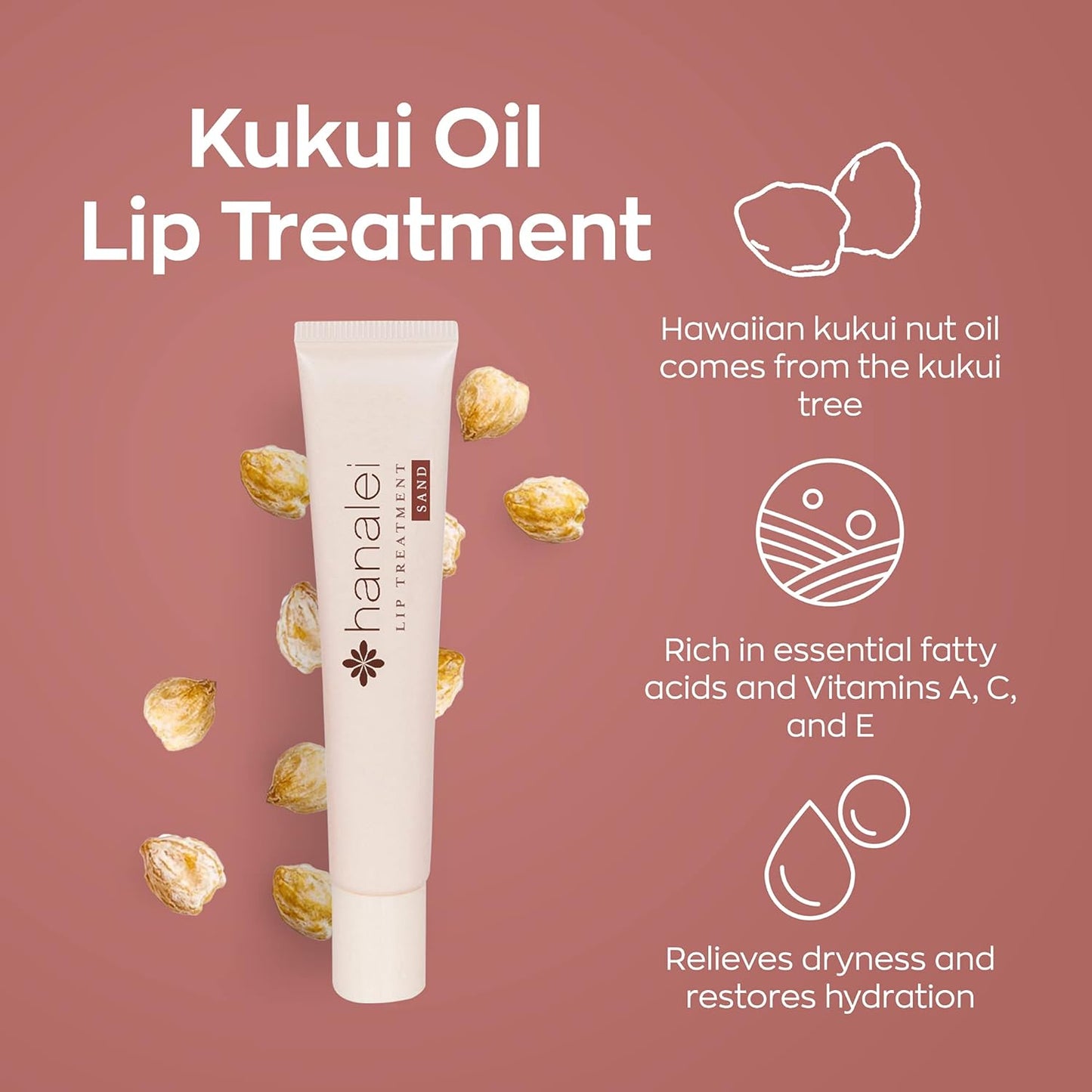 Hanalei Lip Treatment for Dry, Chapped Lips – Intensive Overnight Moisturizer with Kukui Oil, Shea Butter & Grapeseed Oil – Hydrating Balm for Healing Cracks – Natural Nude Tint, 15g – Cruelty-Free