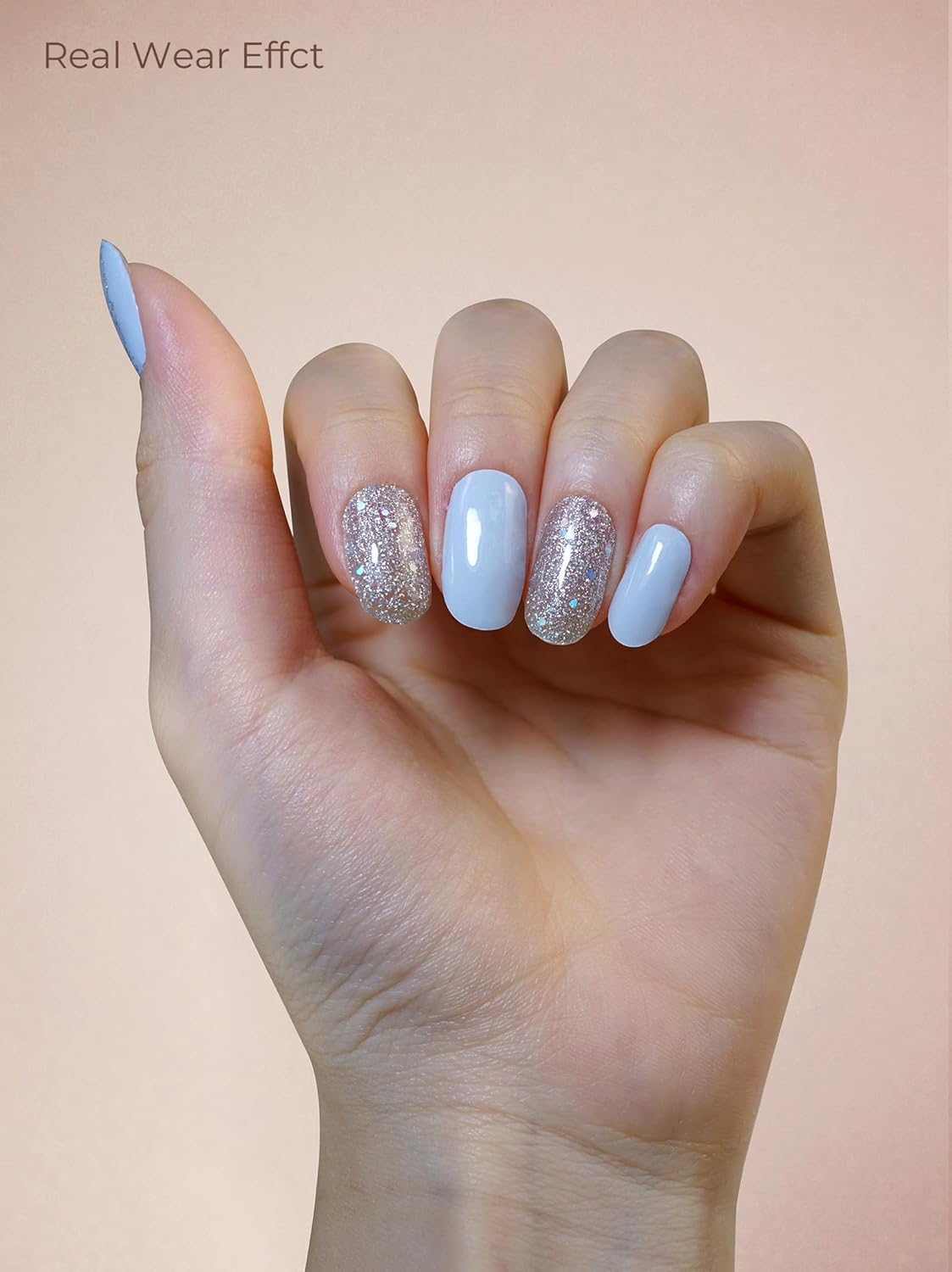 Pre Cured Gel Nail Strips - 44PCS Salon Quality Gel Nail Stickers - Long Lasting Polish Wraps for Women no UV Light Needed Easy Apply& Remove (Unicorn Silver Magic）