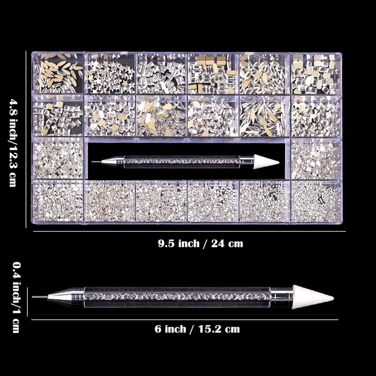 Nail Rhinestones Kit, Nail Art Decorations Flat AB Rhinestones Kit DIY Crafts Gemstones for Nail, Shoes, Clothes, Jewels (600 Clear Diamonds + 2500 Flat Rhinestone)