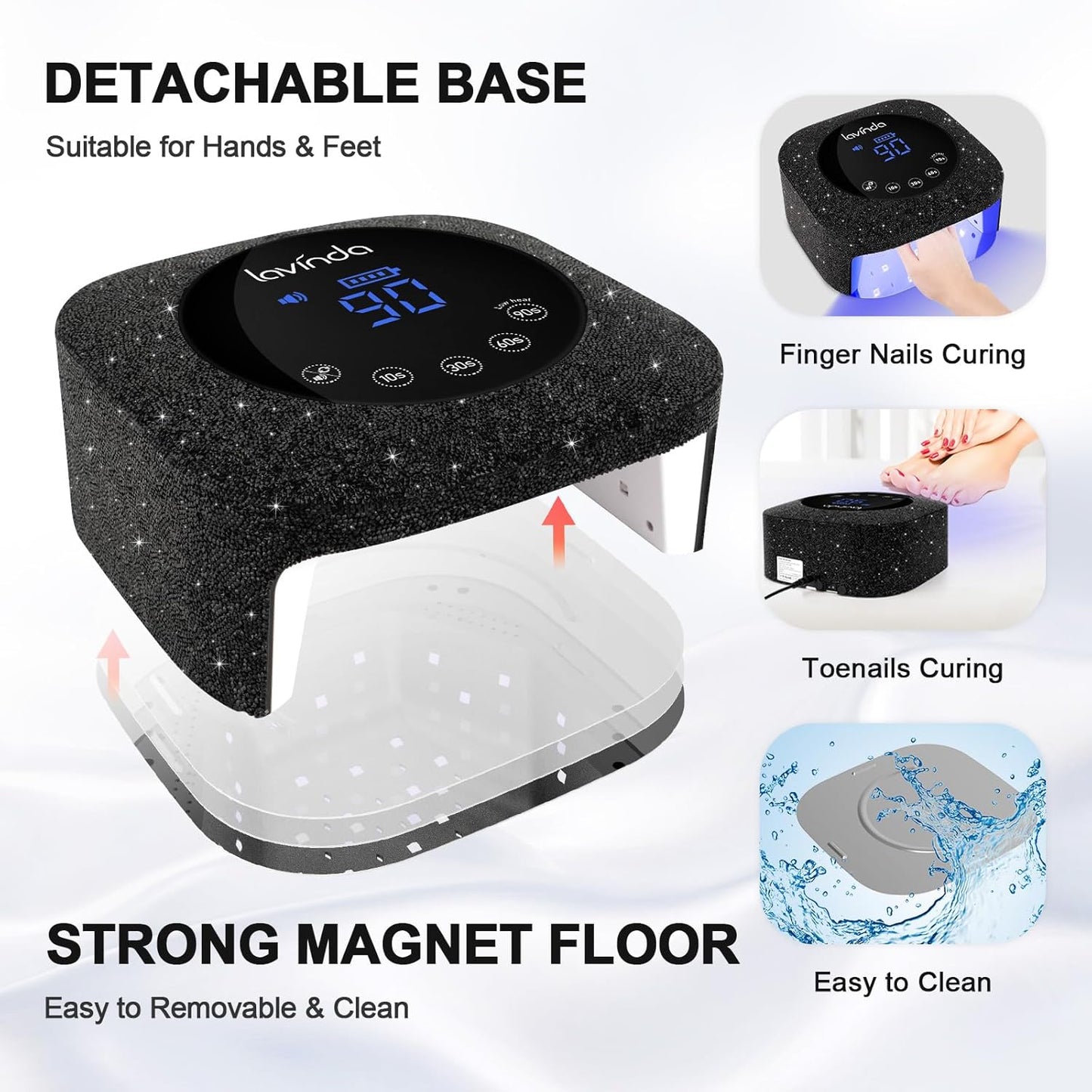 Lavinda 54W UV Nail Lamp, UV Light for Gel Nails, Cordless Rechargeable UV LED Nail Lamp Nail Light with 4 Timer and LCD Display, Professional Fast Curing Lamp Nail Dryer with Black Rhinestone