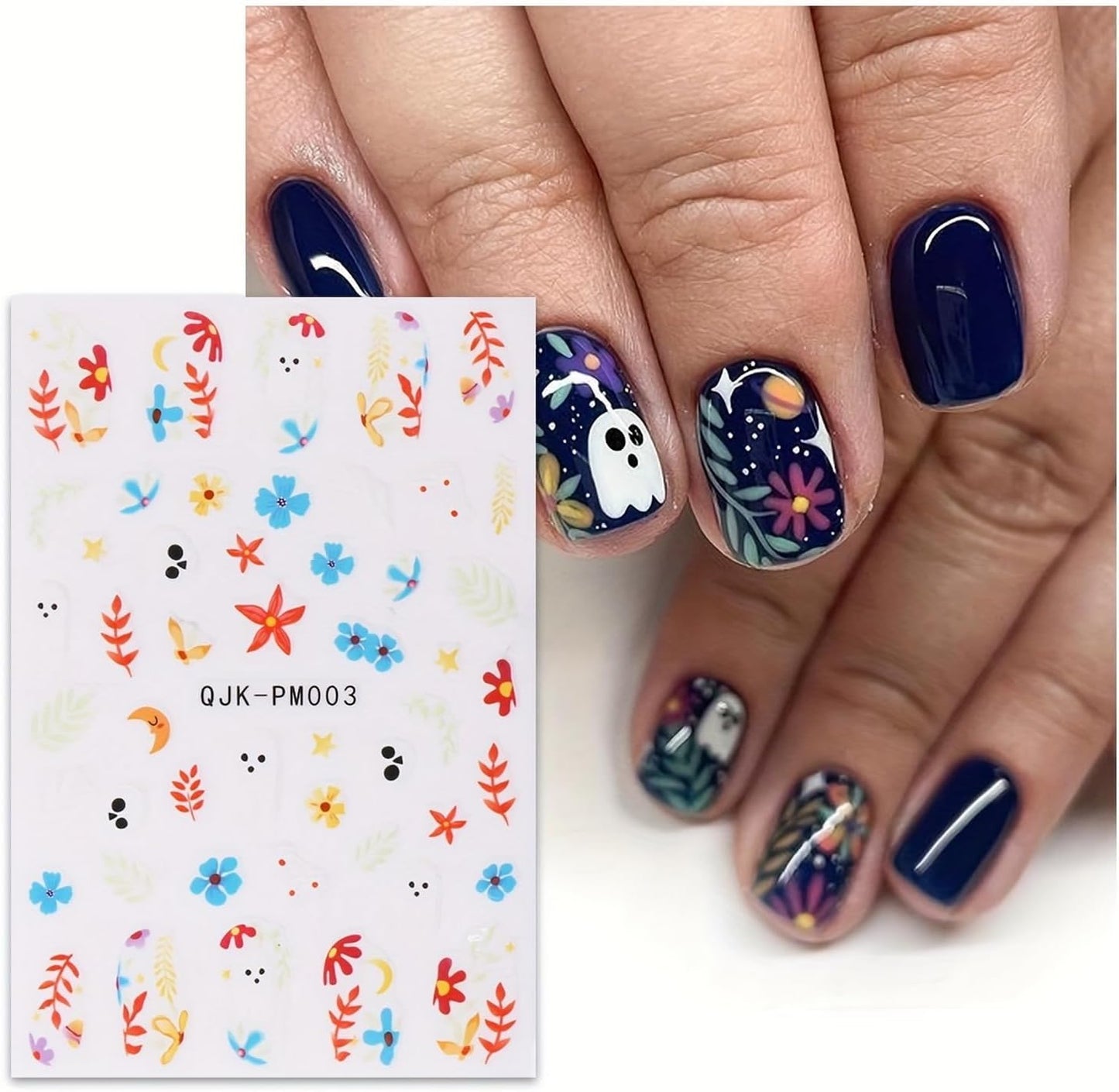 Halloween Nail Art Stickers 8 Sheets Cute Ghost Pumpkin 3D Self-Adhesive Nail Decals Q-Version Horror Movie Characters Skull Spider Web Nail Decorations Fall DIY Nail Supplies for Women Girls&Kids