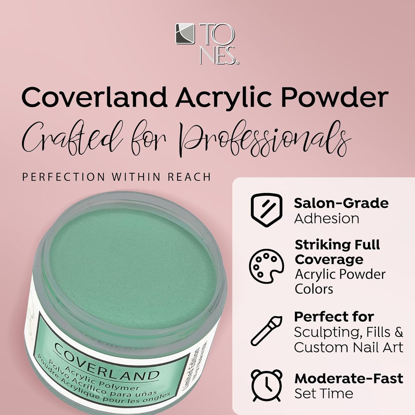 Tones Coverland Acrylic Nail Powder "Mint Cream" - Limited Edition Acrylic Powder for Nail Design, Sculpting, and Masking Nail Bed Imperfections - Professional Acrylic Nail Supplies - (1.5 Oz)