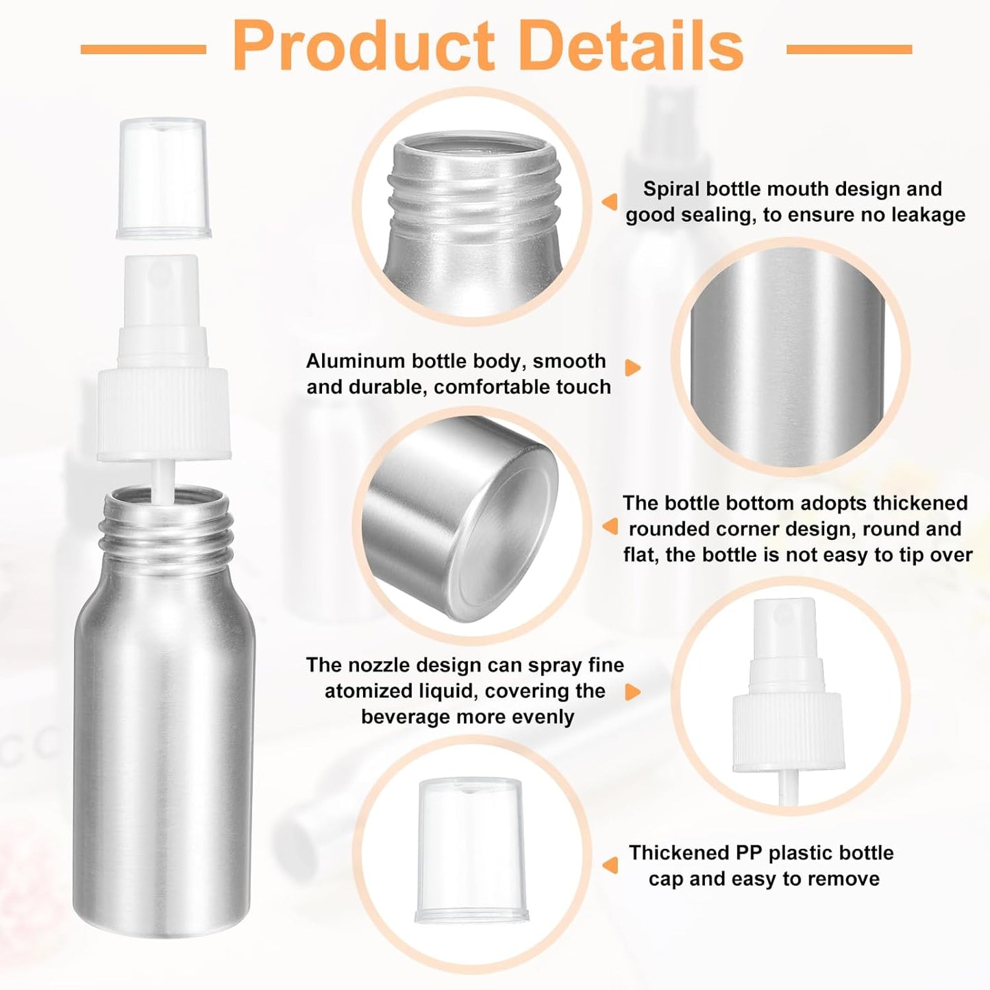 HARFINGTON 3pcs Aluminum Fine Mist Spray Bottles 30ml/1oz Metal Small Liquid Alcohol Refillable Travel Container with White Plastic Nozzle Cap for Perfume Skincare Cosmetic Storage Bottle