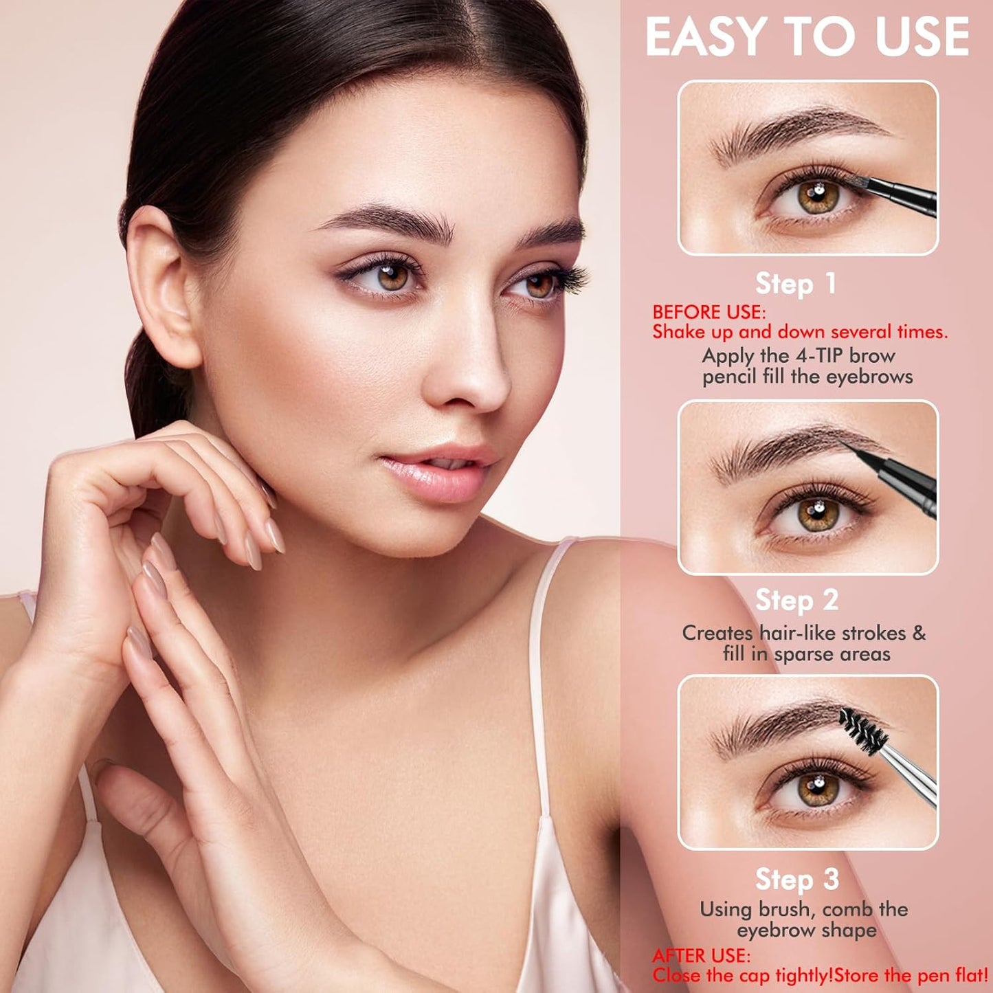 Eyebrow Pencil, 2-in-1 Waterproof Eyebrow Pen with 4 Tip Brow Pen and Ultra-Precise Brow Pencil, with Dual-ended Eyebrow Brush, Eyebrow Makeup for Natural Looking Eyebrows - Dark Blonde