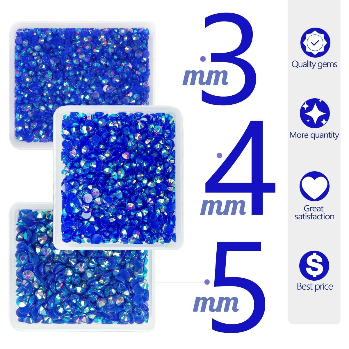 Dark Blue AB Resin Rhinestones for Crafting 3mm 4mm 5mm Royal Blue Flatback Jelly Stones SS10 SS16 SS20 Non-Hotfix Diamonds Crystals Gems for Nails Face Eyes Makeup Tumblers Bottles DIY Crafts