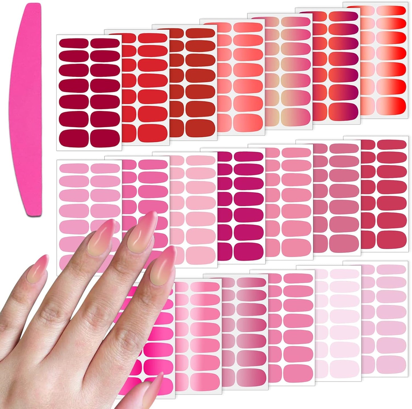 SILPECWEE Nail Polish Stickers, 20 Sheets Pink Solid Nail Stickers Full Nail Wraps with Nail File Self Adhesive Nail Polish Strips Gel Nail Strips Fingernail Nail Art Sticker Nails for Women