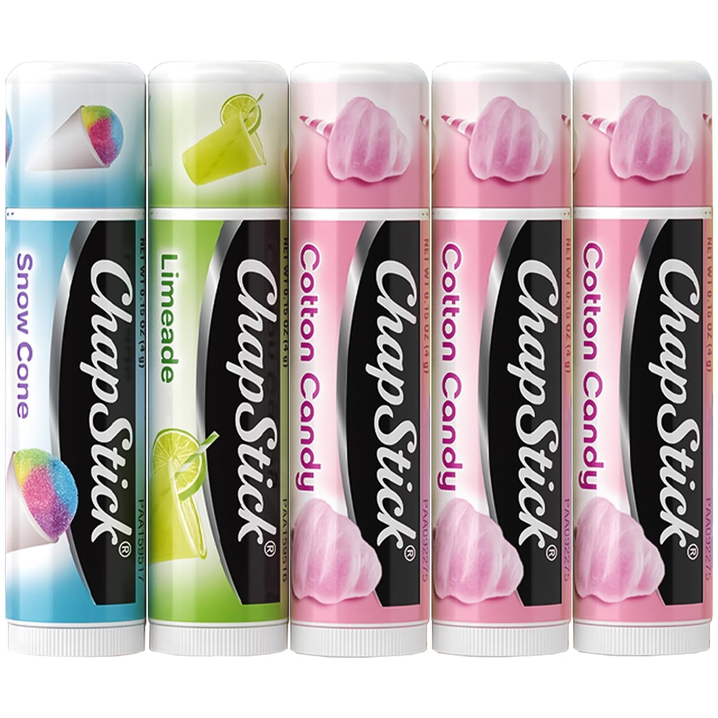 ChapStick Lip Balm, Vacation Getaway Collection (Snow Cone, Limeade, and Cotton Candy) + 2 Cotton Candy, 0.15 Oz Ea (5 Piece Set)