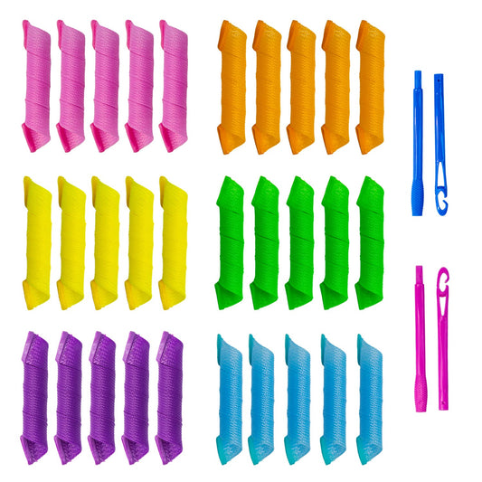 30pcs Heatless Hair Curlers Rollers Spiral Curls Styling Kit with 2 Sets Styling Hooks,No Heat Curlers for Women Girl's (9.8 Inch/25 cm)