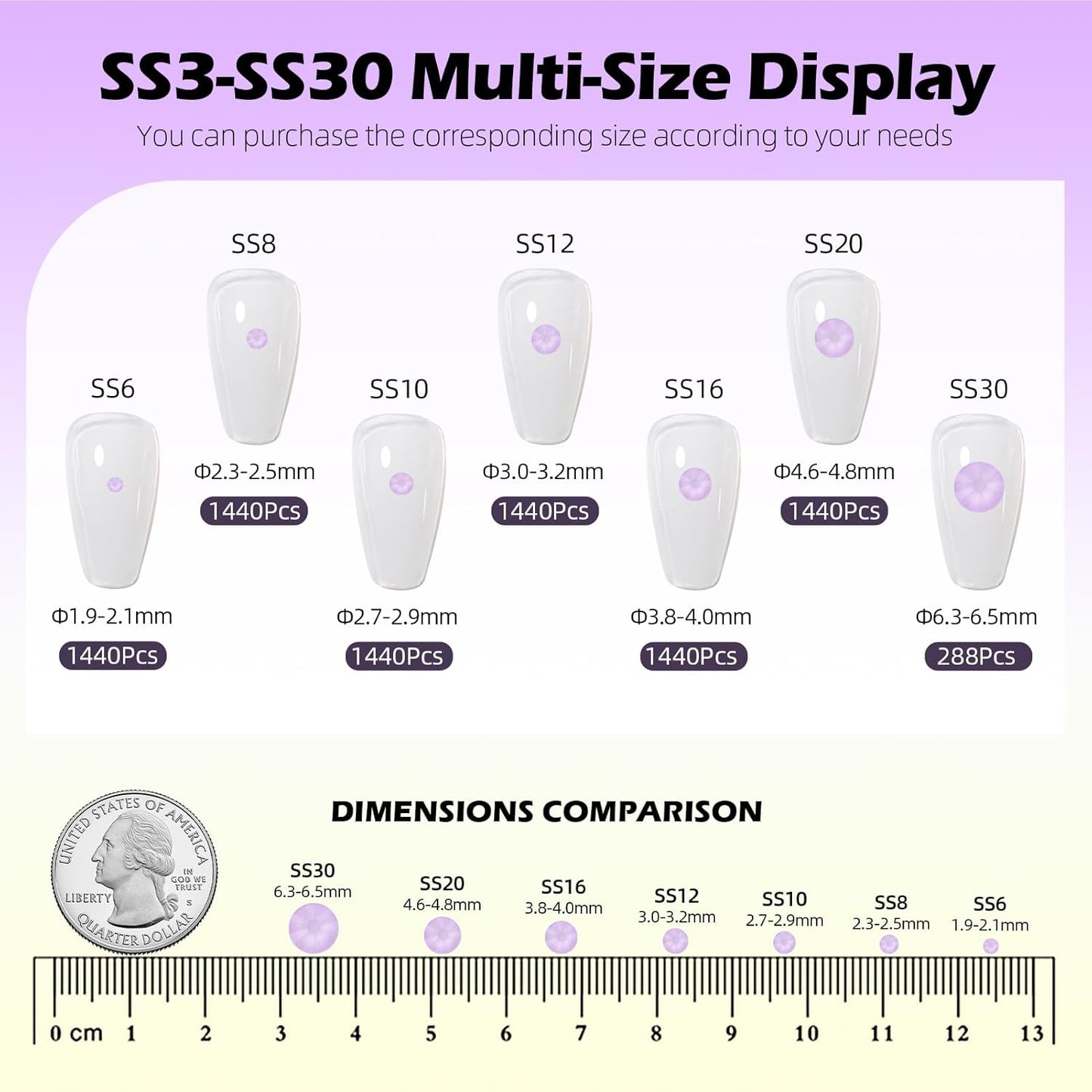 Mocha Lt.Purple Flatback Rhinestones, Glass Rhinestones for Nail Art and Craft, Glue Fix, Loose Crystal Gemstones(Mocha Lt.Purple, SS16, 1440pcs, 3.8-4.0mm)