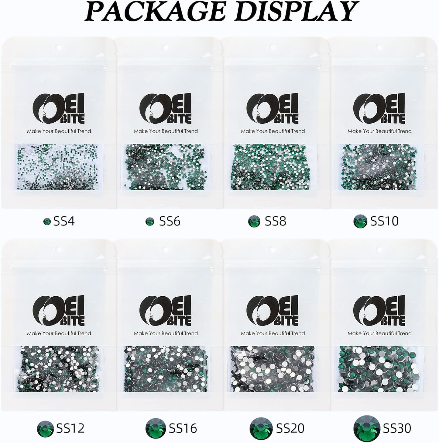 Malachite Green Flatback Rhinestones, Glass Rhinestones for Nail Art and Craft, Glue Fix, Loose Crystal Gemstones(Green, SS8, 1440pcs, 2.3-2.5mm)