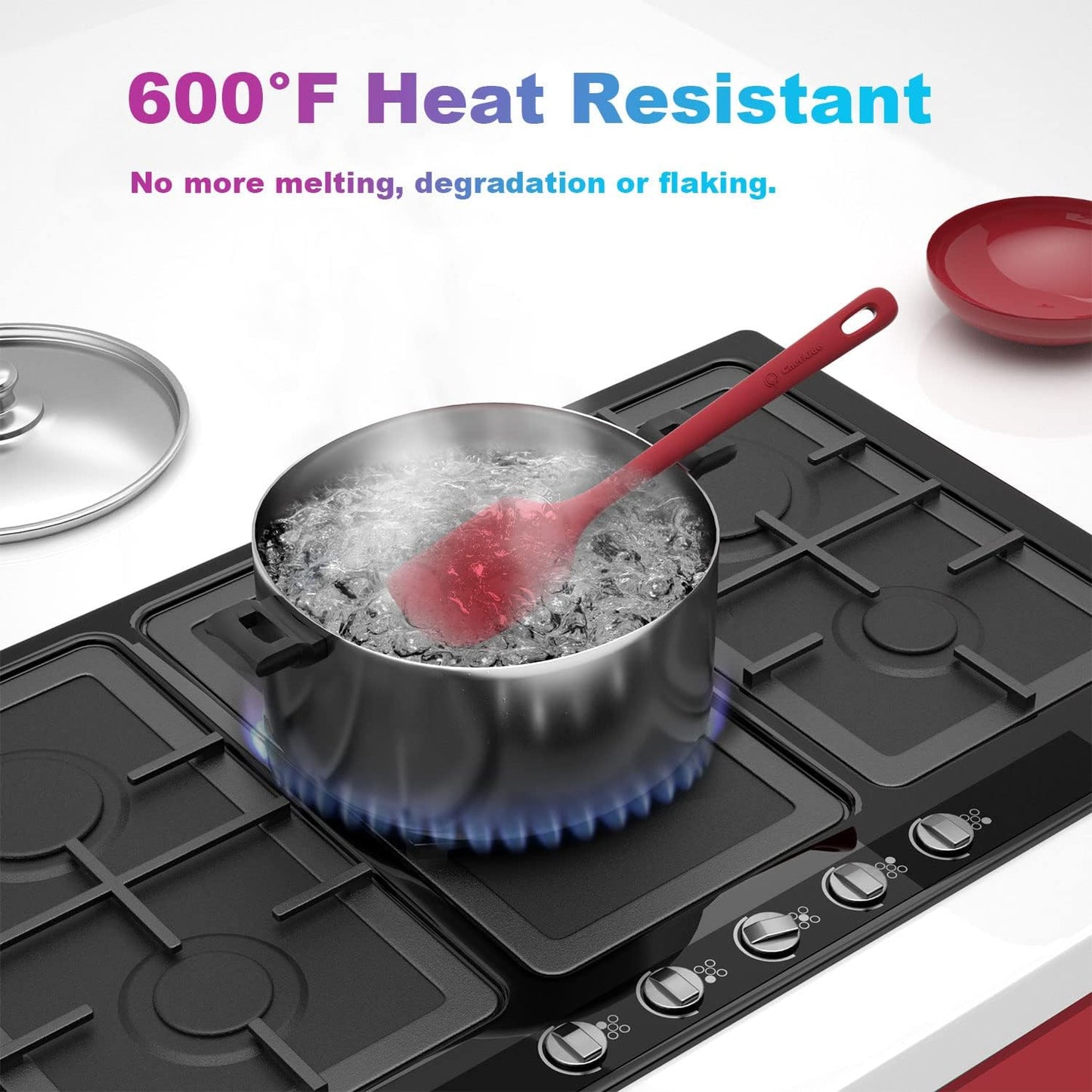 4 Pieces Silicone Spatula Set, Food Grade Rubber Spatula, Upgrade Strong Handle with Ergonomic Grip, Heat Resistant for Nonstick Cookware, Cooking