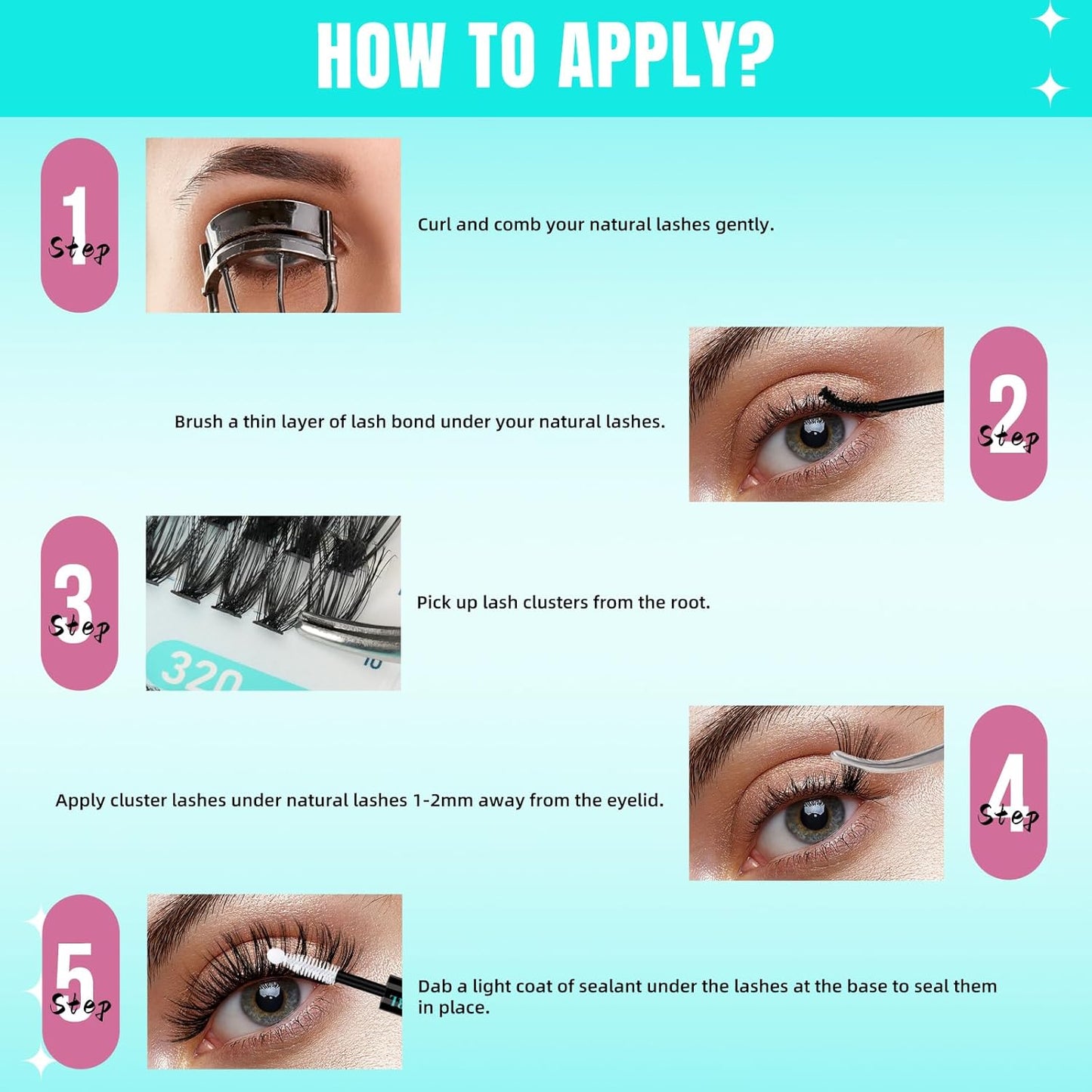 Lash Clusters 320PCS Eyelash Extension 40D Colorful Cluster Lashes Individual Lashes DIY Lash Extension Natural Look Cluster Eyelash Extensions False Eyelashes at Home for Beginners(D-Mix9-16mm)